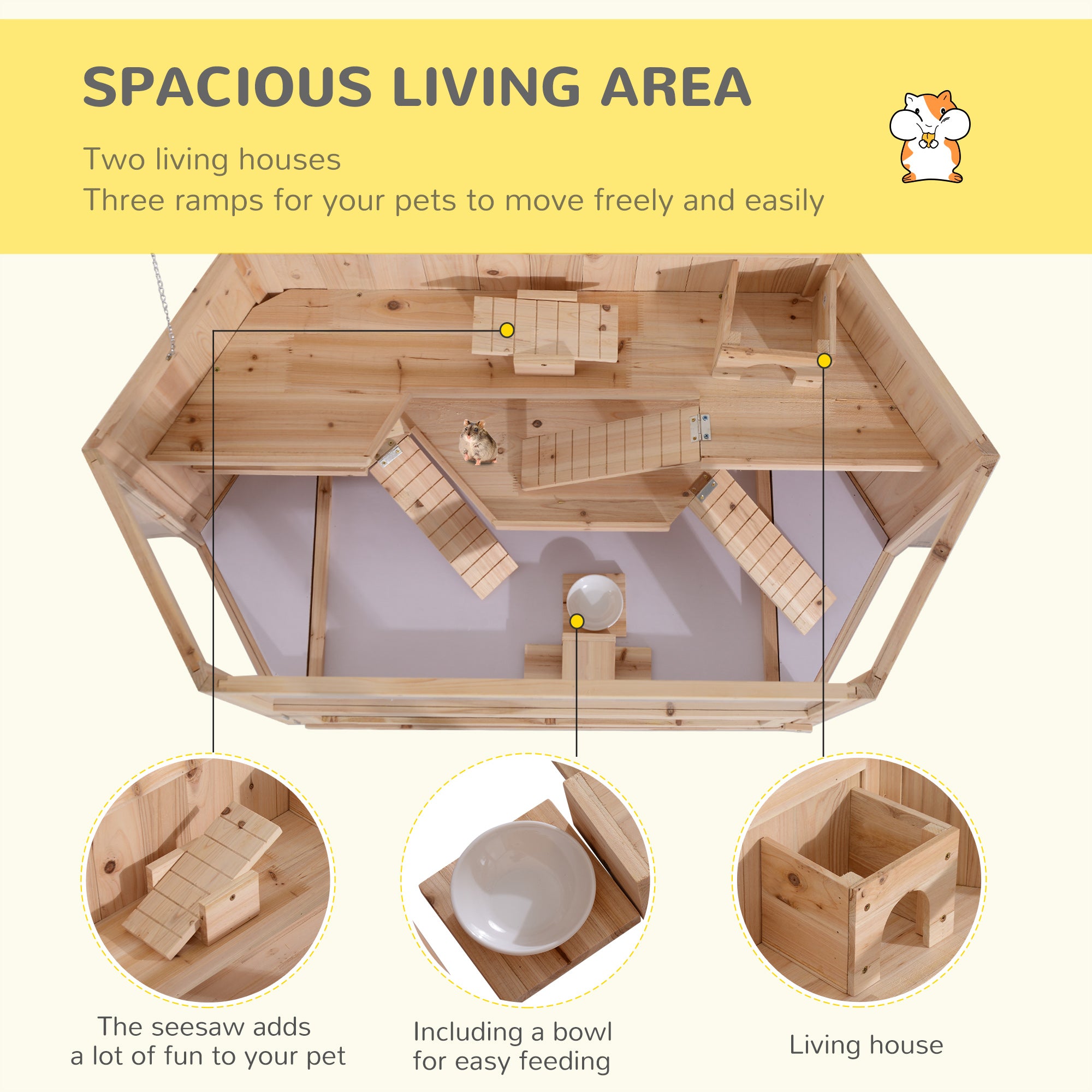 PawHut Compatible Large Wooden Hamster Cage Rodent Mouse Pet Small Animal Kit hut Box Double Layers Easy Clean