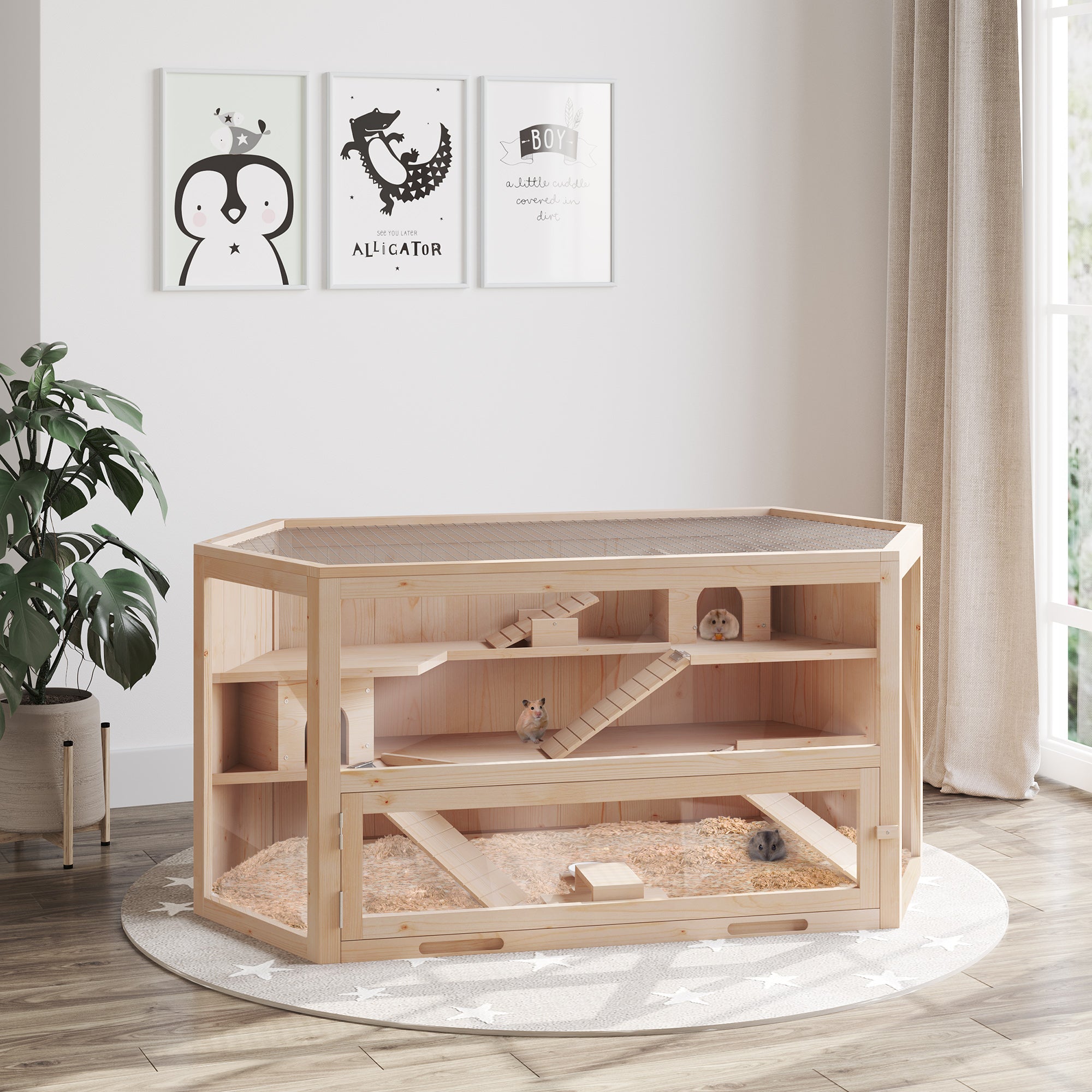 PawHut Compatible Large Wooden Hamster Cage Rodent Mouse Pet Small Animal Kit hut Box Double Layers Easy Clean