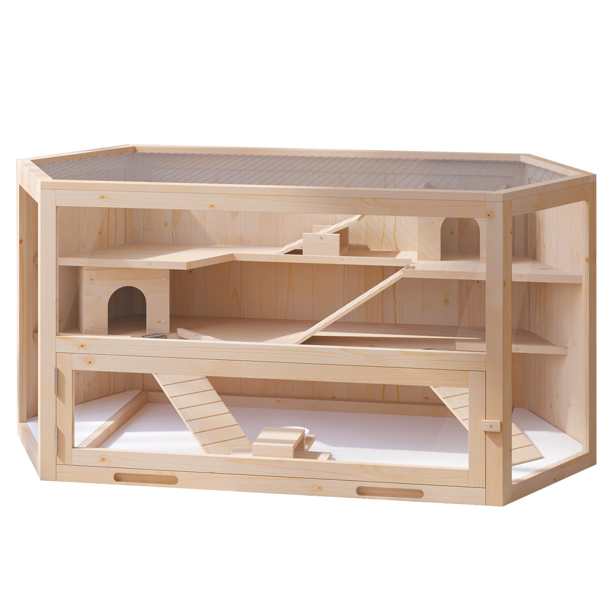 PawHut Compatible Large Wooden Hamster Cage Rodent Mouse Pet Small Animal Kit hut Box Double Layers Easy Clean
