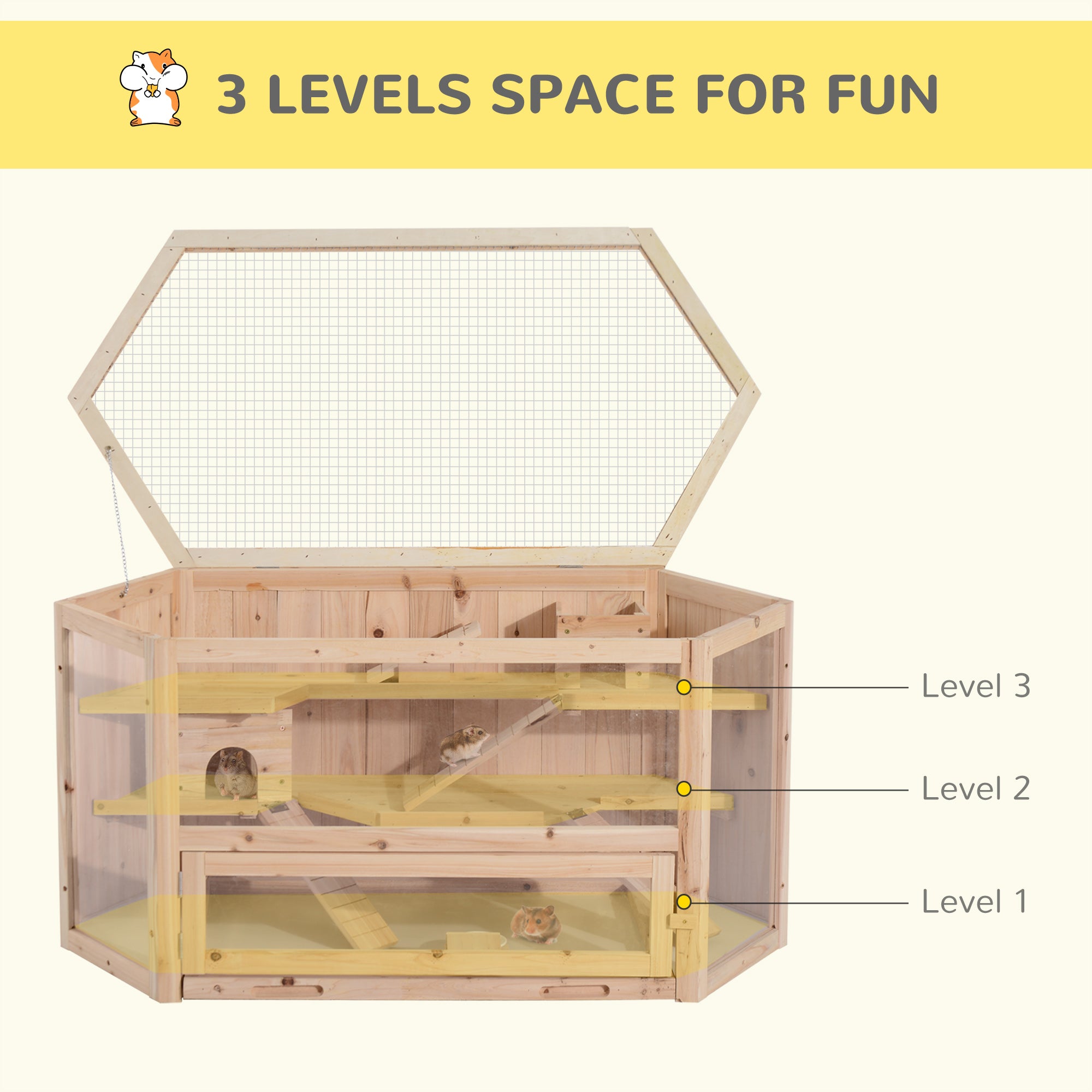 PawHut Compatible Large Wooden Hamster Cage Rodent Mouse Pet Small Animal Kit hut Box Double Layers Easy Clean