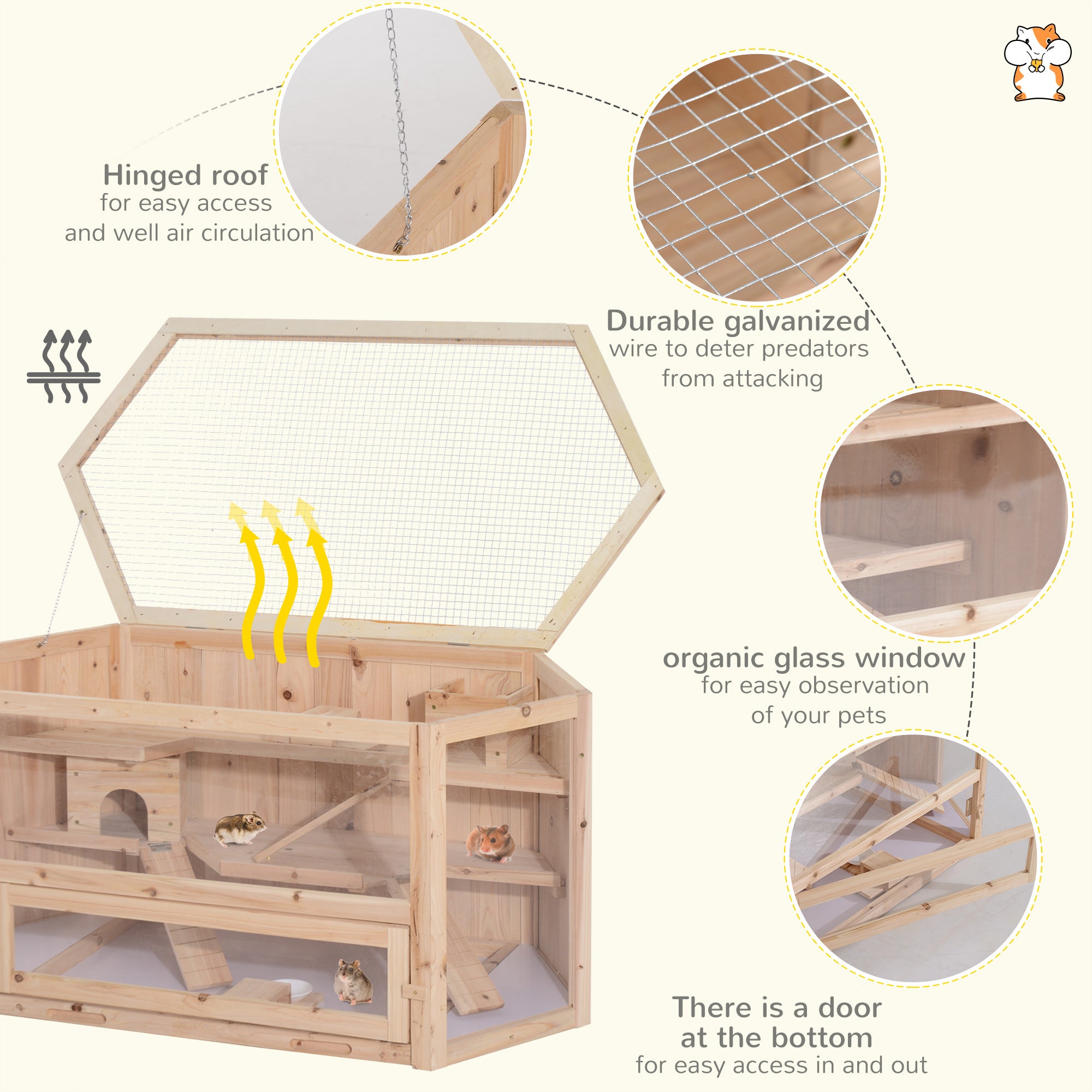 PawHut Compatible Large Wooden Hamster Cage Rodent Mouse Pet Small Animal Kit hut Box Double Layers Easy Clean