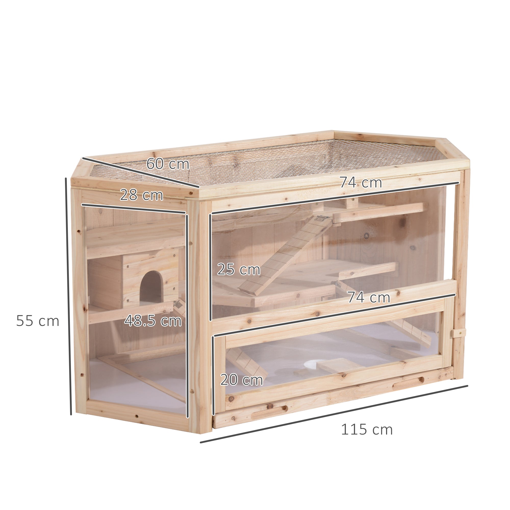 PawHut Compatible Large Wooden Hamster Cage Rodent Mouse Pet Small Animal Kit hut Box Double Layers Easy Clean