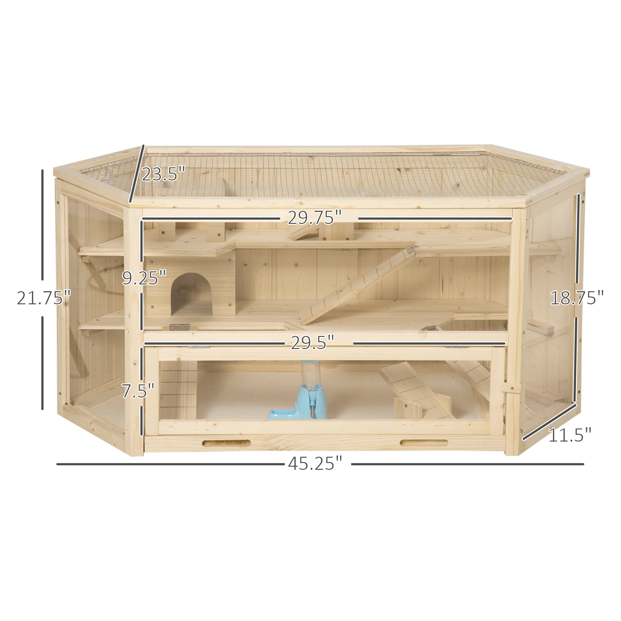 PawHut Fir Wood Large Hamster Cage Mouse Rats Small Animal Exercise Play House 3 Tier with Tray Seesaws Activity Center