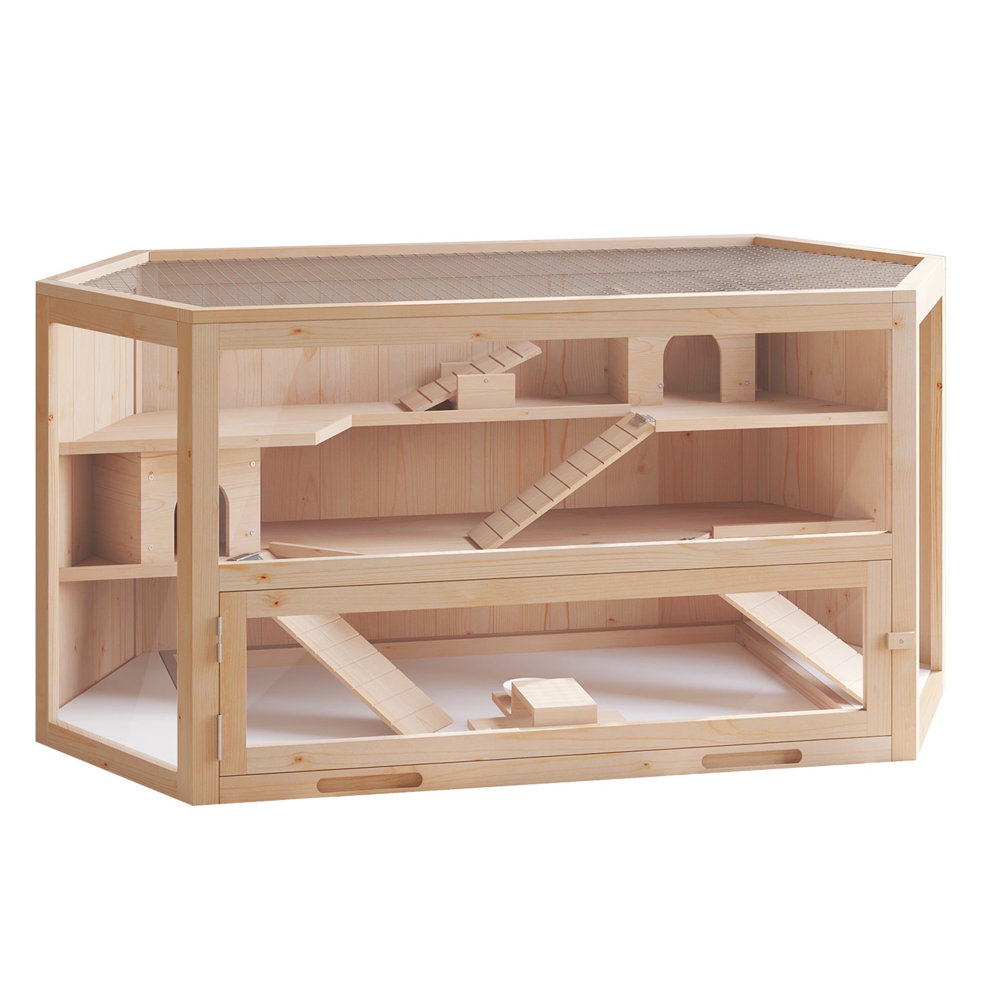 PawHut Compatible Large Wooden Hamster Cage Rodent Mouse Pet Small Animal Kit hut Box Double Layers Easy Clean