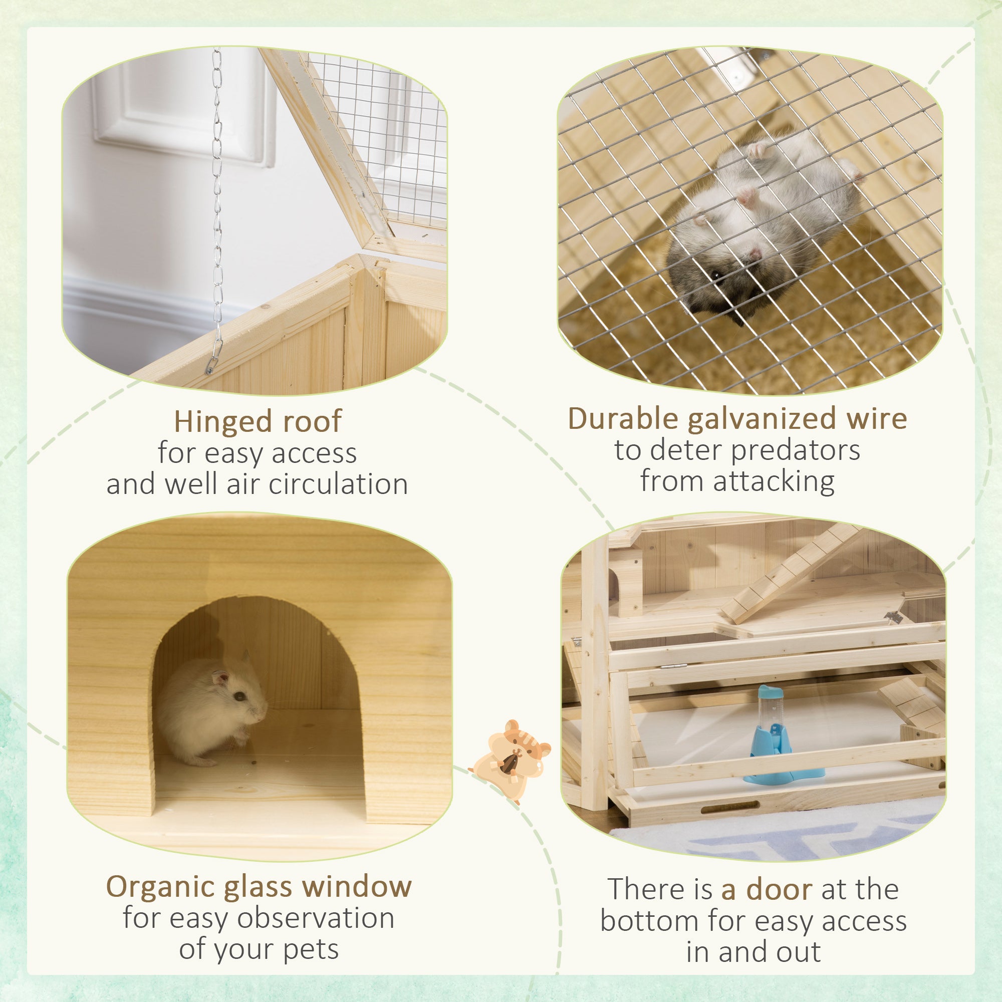 PawHut Fir Wood Large Hamster Cage Mouse Rats Small Animal Exercise Play House 3 Tier with Tray Seesaws Activity Center