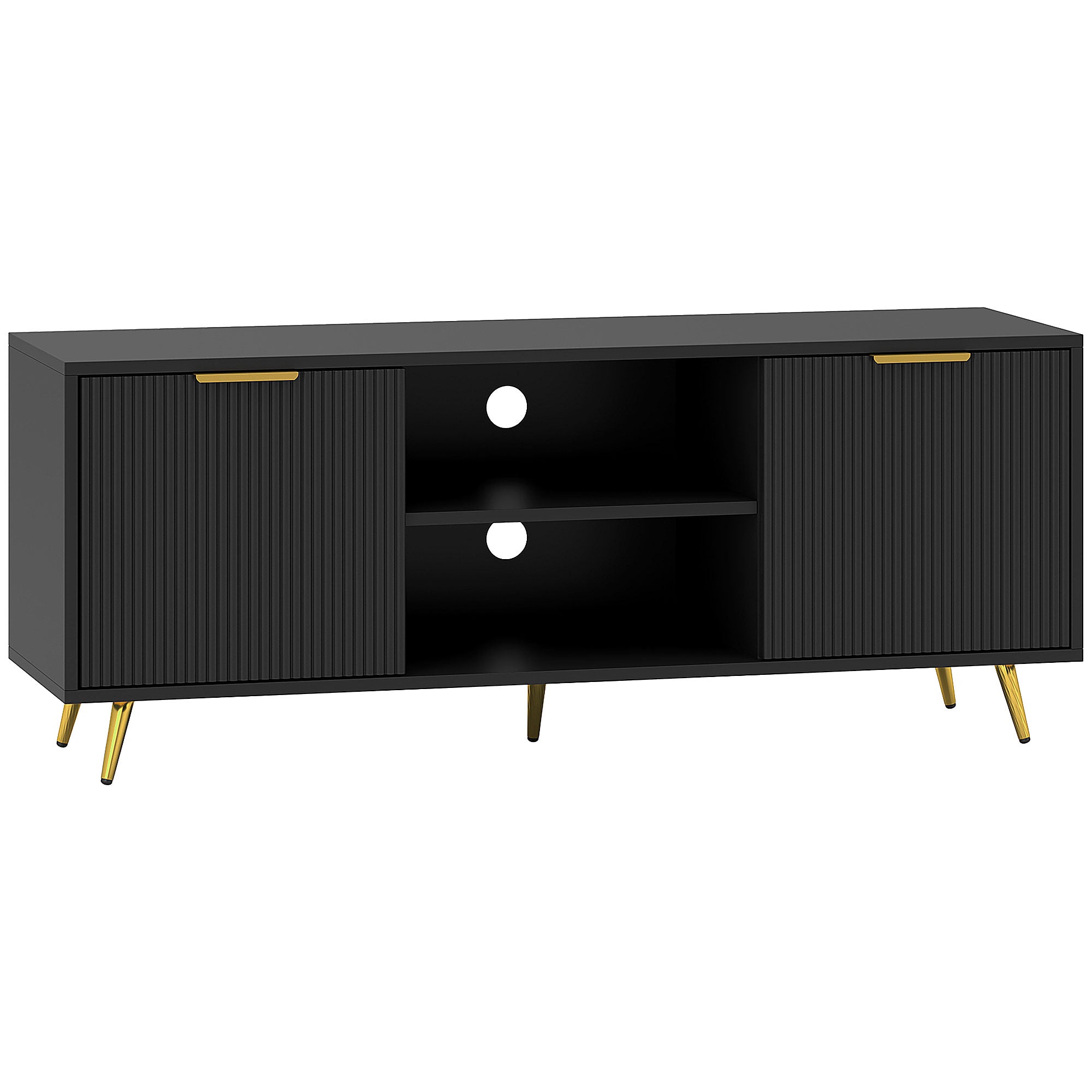 HOMCOM TV Stand with Storage for 55 Inch TV, Modern TV Table with 2 Open Shelves and 2 Cabinets, TV Console for Living Room, Black