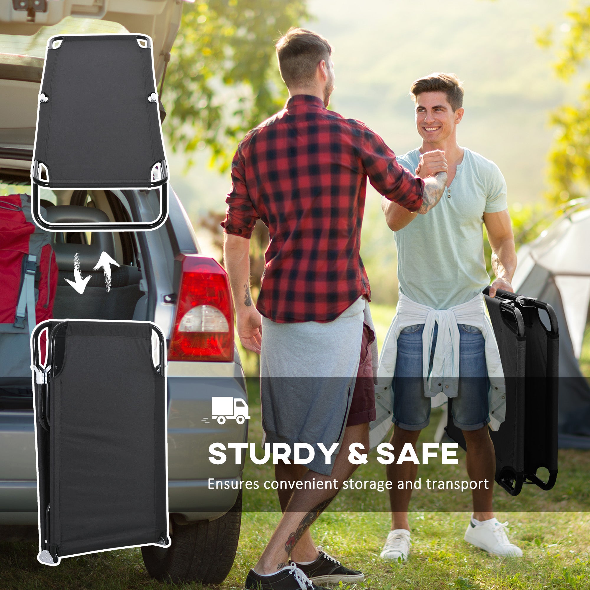 Outsunny Folding Camping Cot for Adults Portable Outdoor Sleeping Bed for Office Beach Home, Black