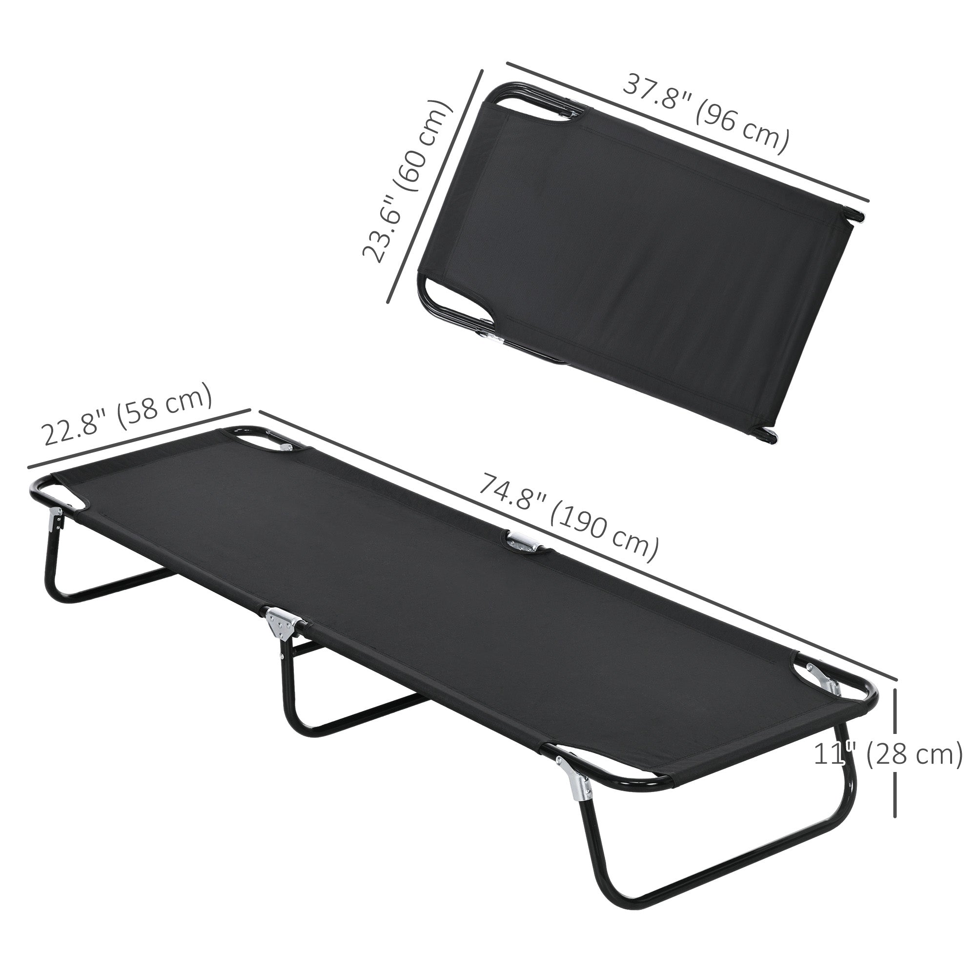 Outsunny Folding Camping Cot for Adults Portable Outdoor Sleeping Bed for Office Beach Home, Black