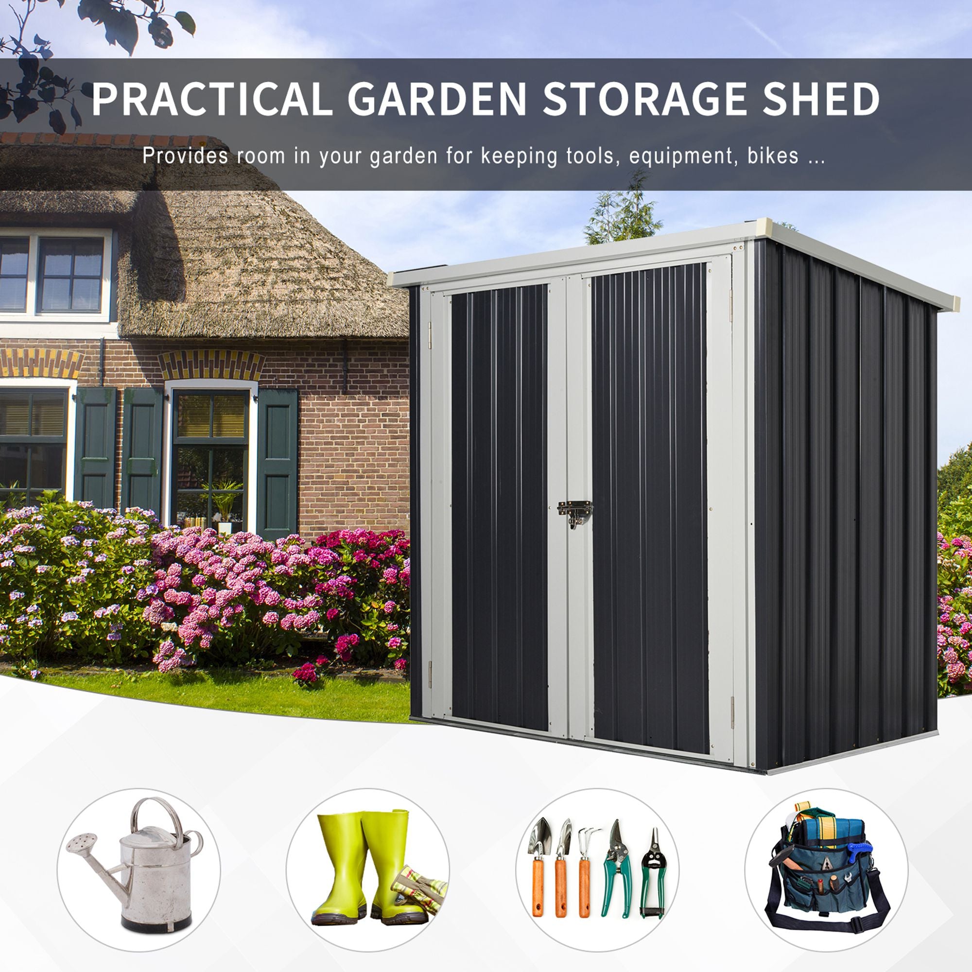 Outsunny 5' x 3' Metal Storage Shed, Garden Tool House with Double Doors for Backyard, Patio Lawn