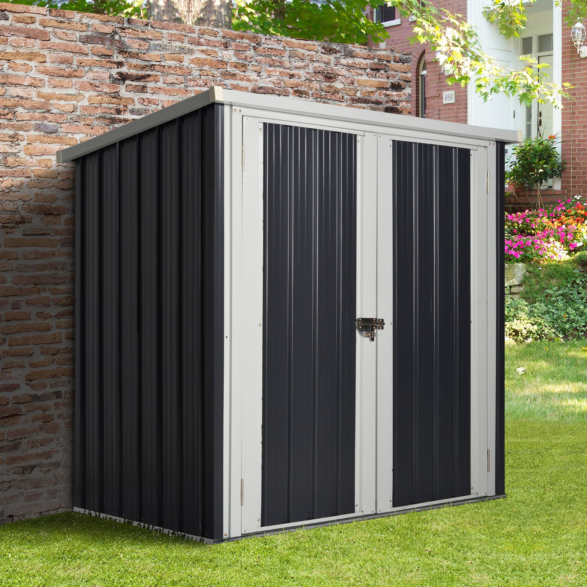 Outsunny 5' x 3' Metal Storage Shed, Garden Tool House with Double Doors for Backyard, Patio Lawn