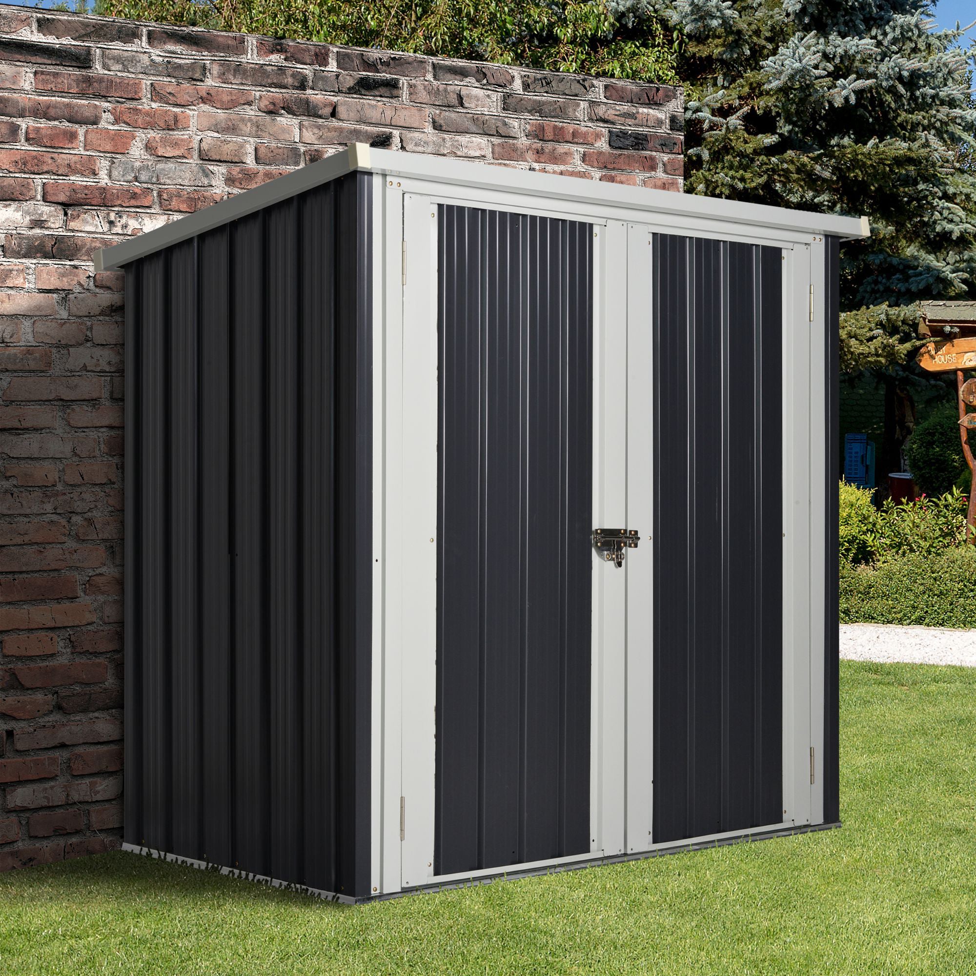 Outsunny 5' x 3' Metal Storage Shed, Garden Tool House with Double Doors for Backyard, Patio Lawn