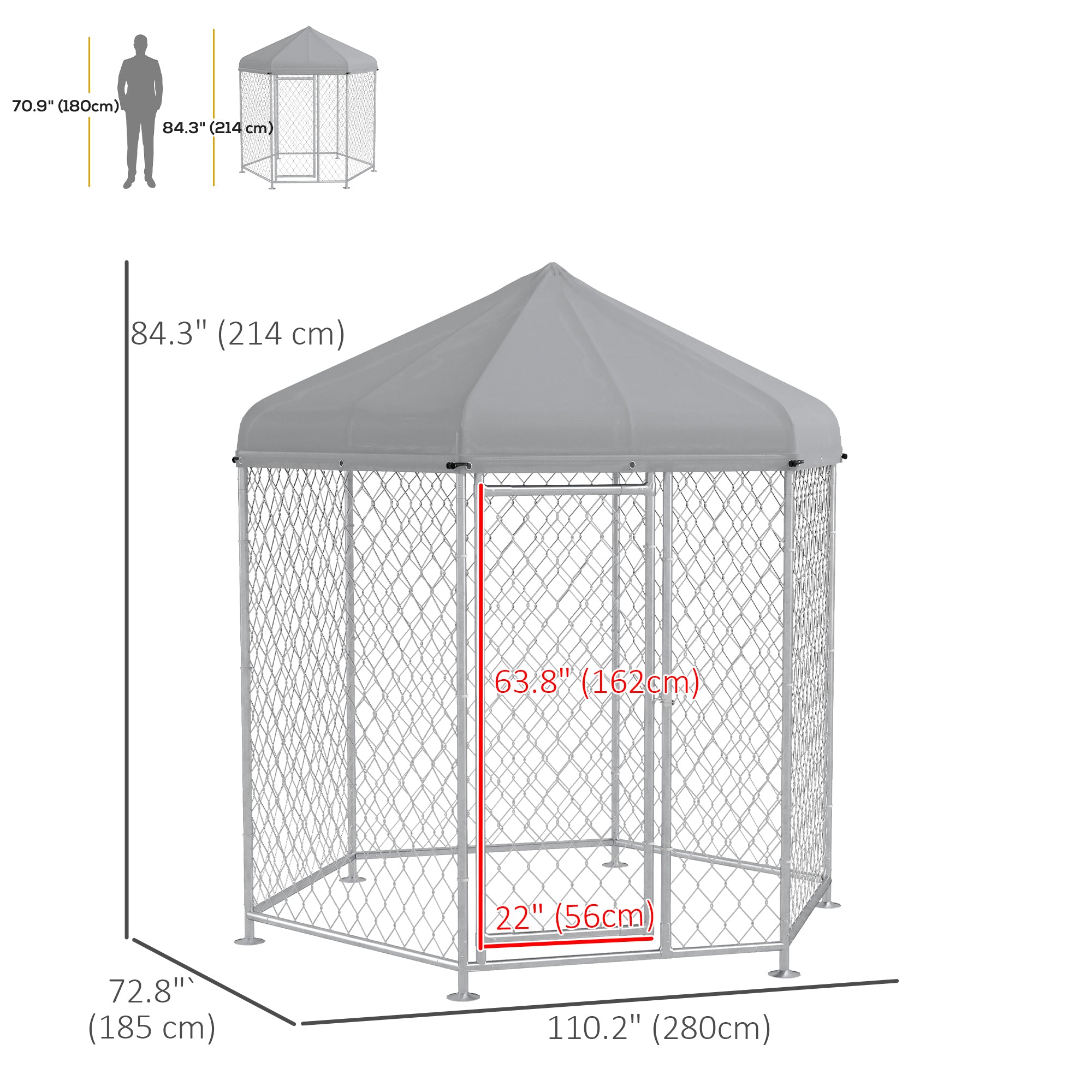 PawHut Outdoor Dog Kennel Dog Run with Waterproof, UV Resistant Cover for Medium and Large Sized Dogs, 6.9' x 6.1' x 7', Silver
