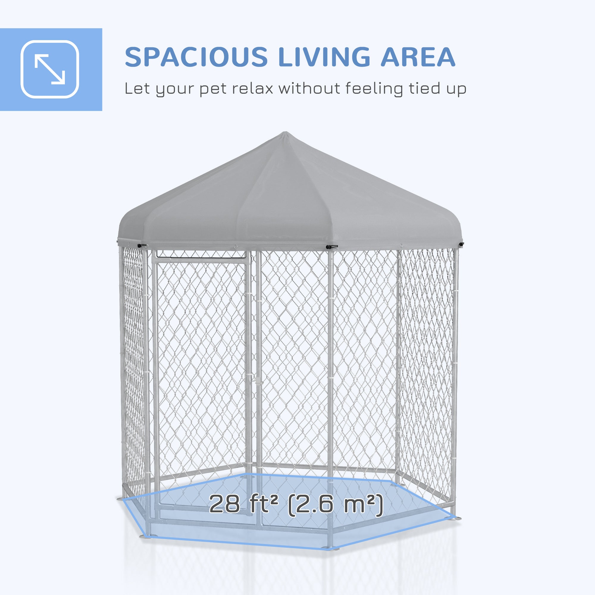 PawHut Outdoor Dog Kennel Dog Run with Waterproof, UV Resistant Cover for Medium and Large Sized Dogs, 6.9' x 6.1' x 7', Silver