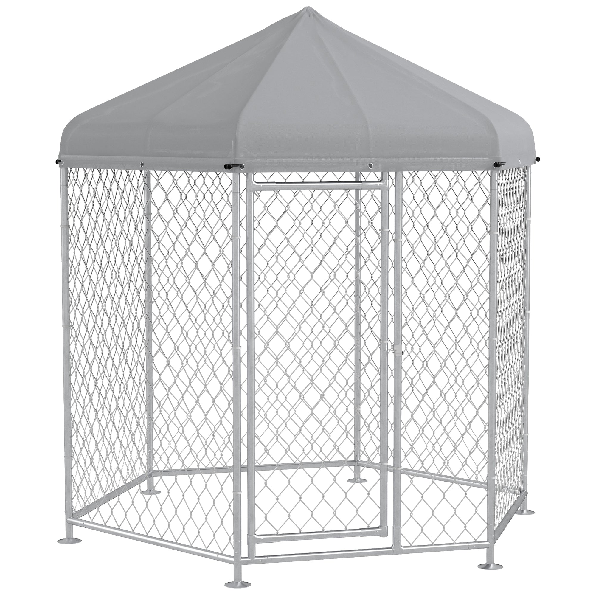 PawHut Outdoor Dog Kennel Dog Run with Waterproof, UV Resistant Cover for Medium and Large Sized Dogs, 6.9' x 6.1' x 7', Silver