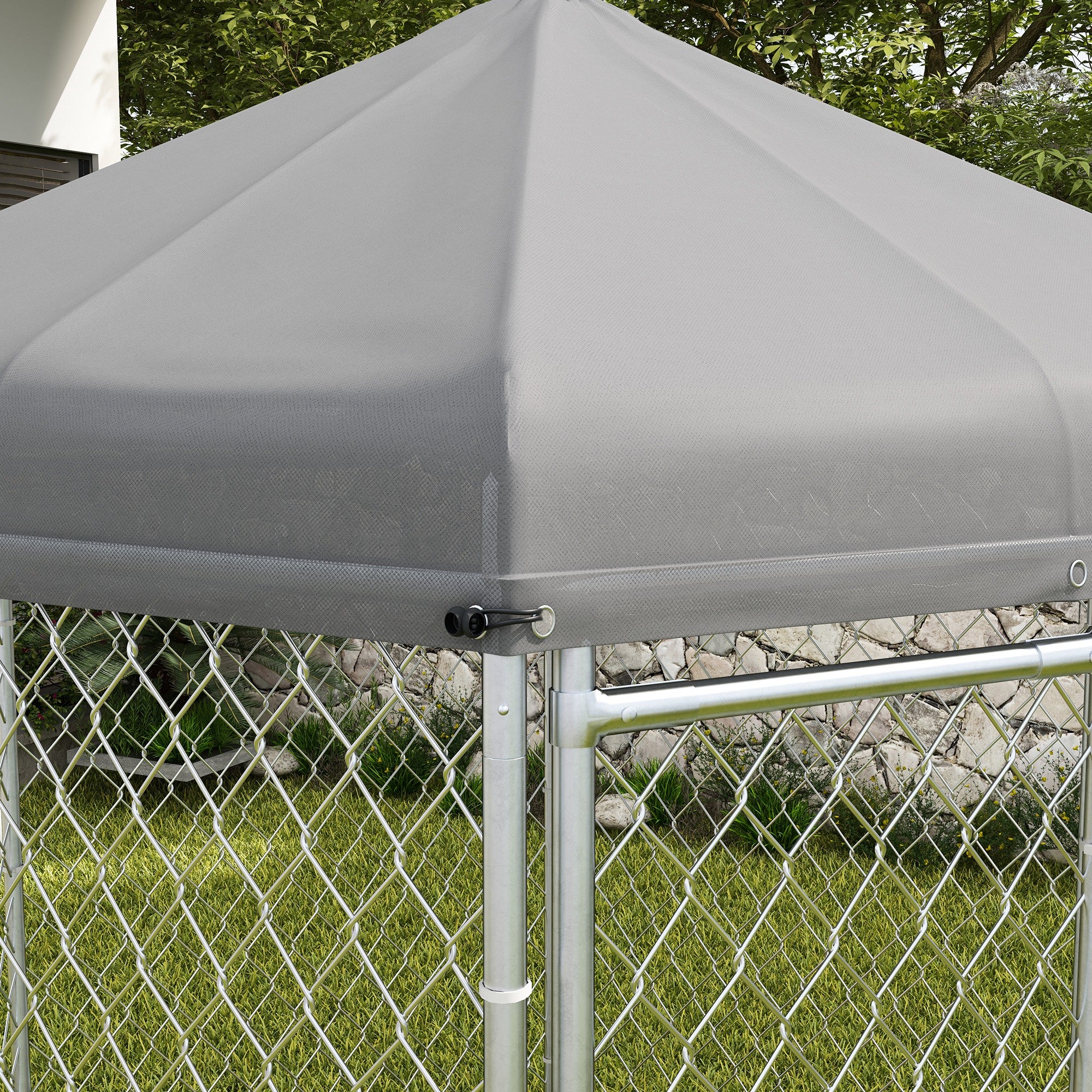 PawHut Outdoor Dog Kennel Dog Run with Waterproof, UV Resistant Cover for Medium and Large Sized Dogs, 6.9' x 6.1' x 7', Silver