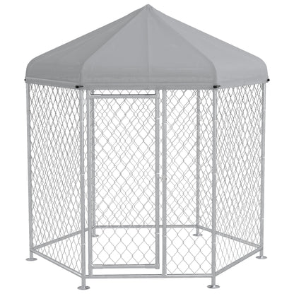 PawHut Outdoor Dog Kennel Dog Run with Waterproof, UV Resistant Cover for Medium and Large Sized Dogs, 6.9' x 6.1' x 7', Silver