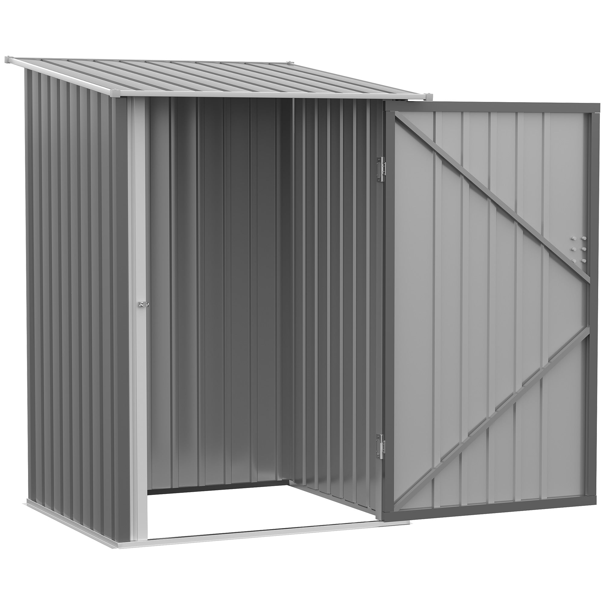 Outsunny 3' x 3' Lean-to Garden Storage Shed, Outdoor Galvanized Steel Tool House with Lockable Door for Patio, Backyard Lawn, Light Grey