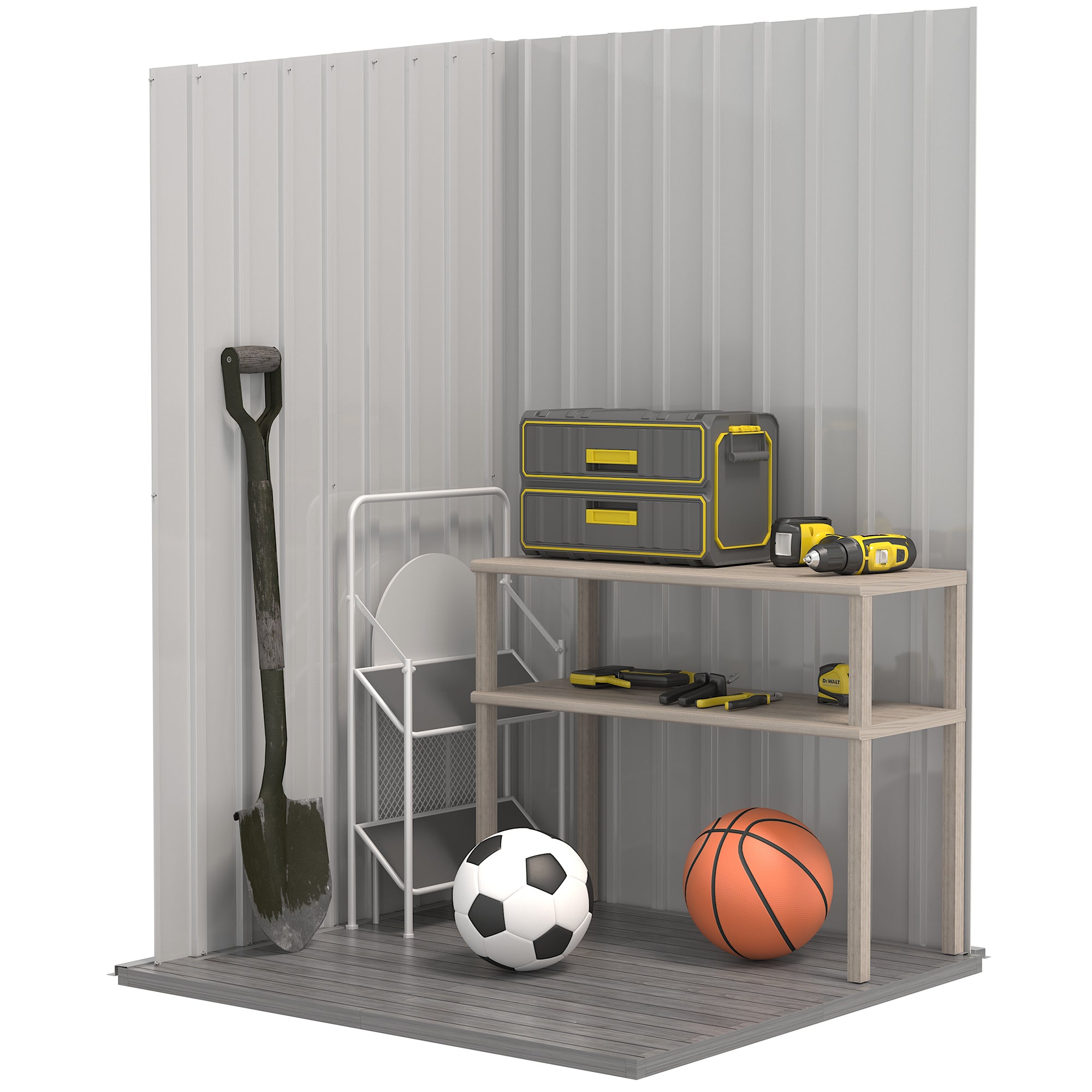 Outsunny 3' x 3' Lean-to Garden Storage Shed, Outdoor Galvanized Steel Tool House with Lockable Door for Patio, Backyard Lawn, Light Grey