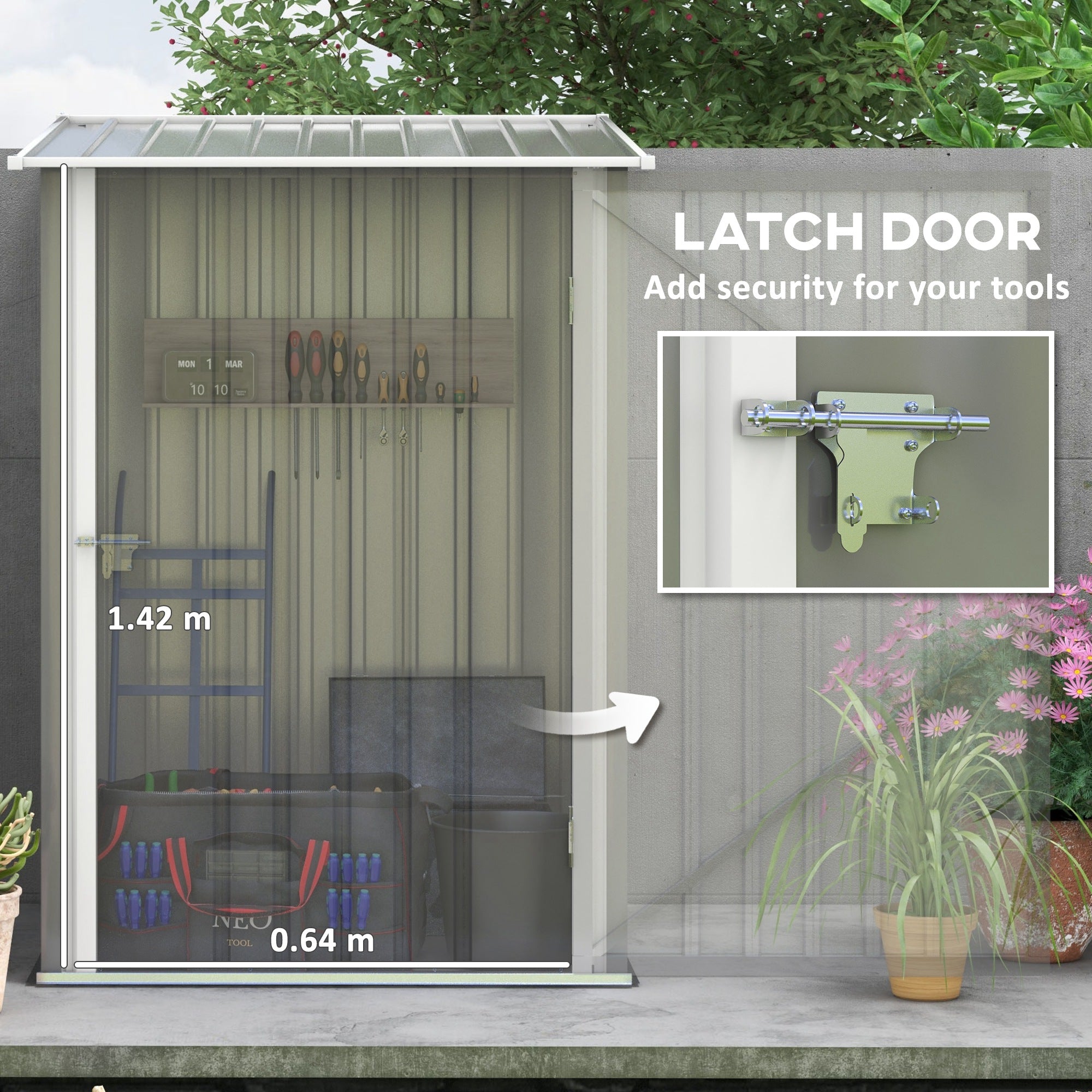 Outsunny 3' x 3' Lean-to Garden Storage Shed, Outdoor Galvanized Steel Tool House with Lockable Door for Patio, Backyard Lawn, Light Grey