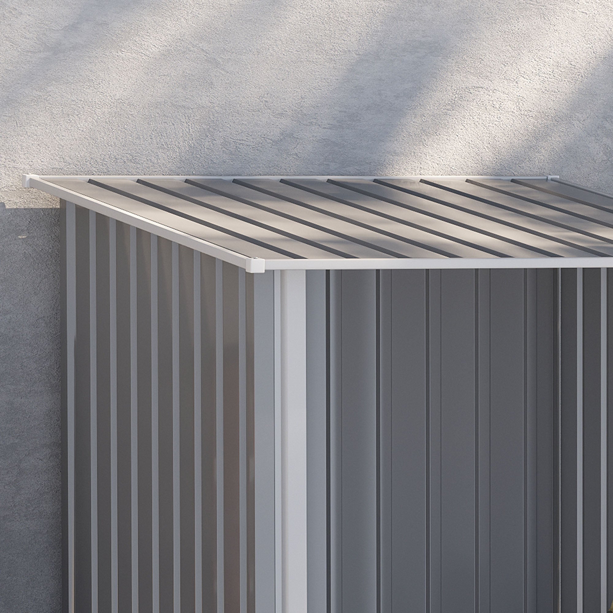 Outsunny 3' x 3' Lean-to Garden Storage Shed, Outdoor Galvanized Steel Tool House with Lockable Door for Patio, Backyard Lawn, Light Grey