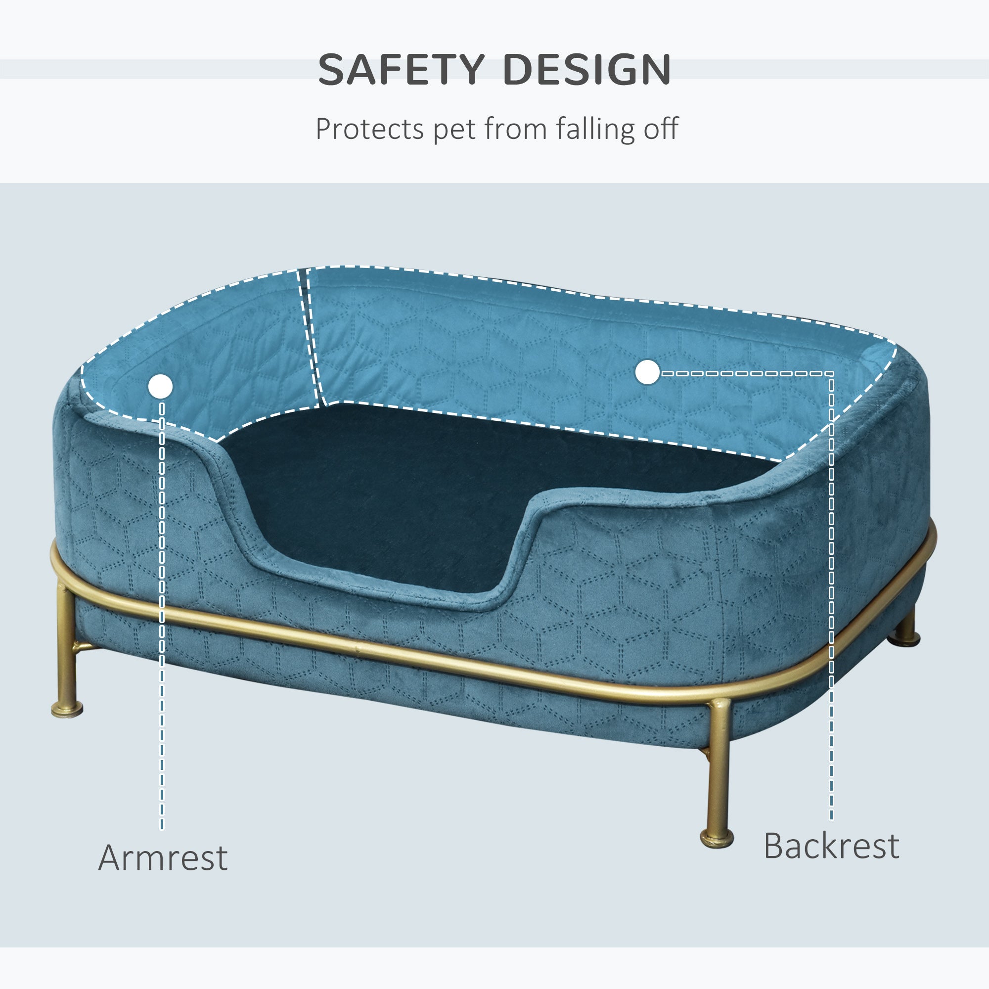 PawHut Dog Sofa Pet Couch, Velvet-feel Kitten Bed Lounge with Soft Cushion Washable Cover Metal Frame for Small Sized Dogs - Blue