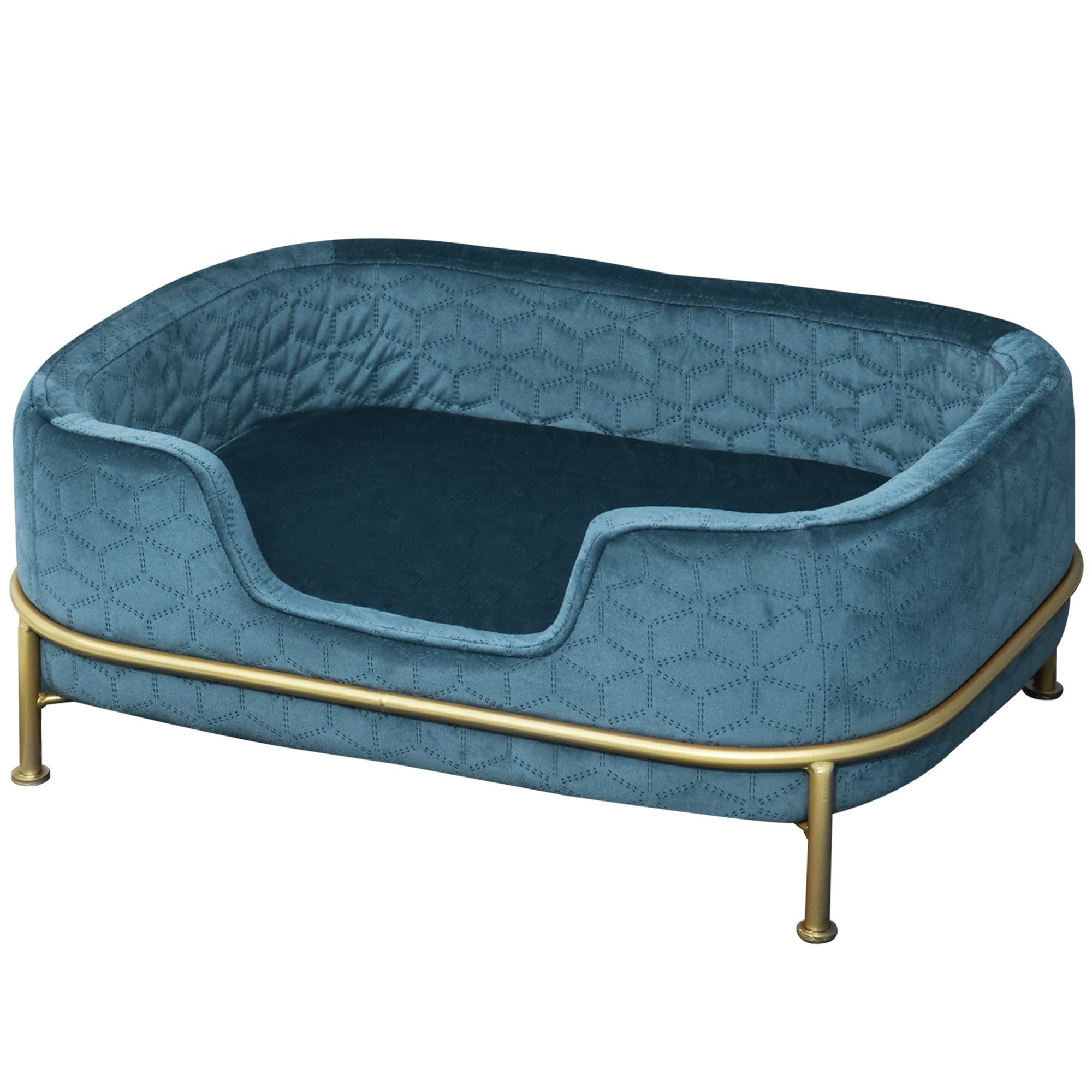 PawHut Dog Sofa Pet Couch, Velvet-feel Kitten Bed Lounge with Soft Cushion Washable Cover Metal Frame for Small Sized Dogs - Blue