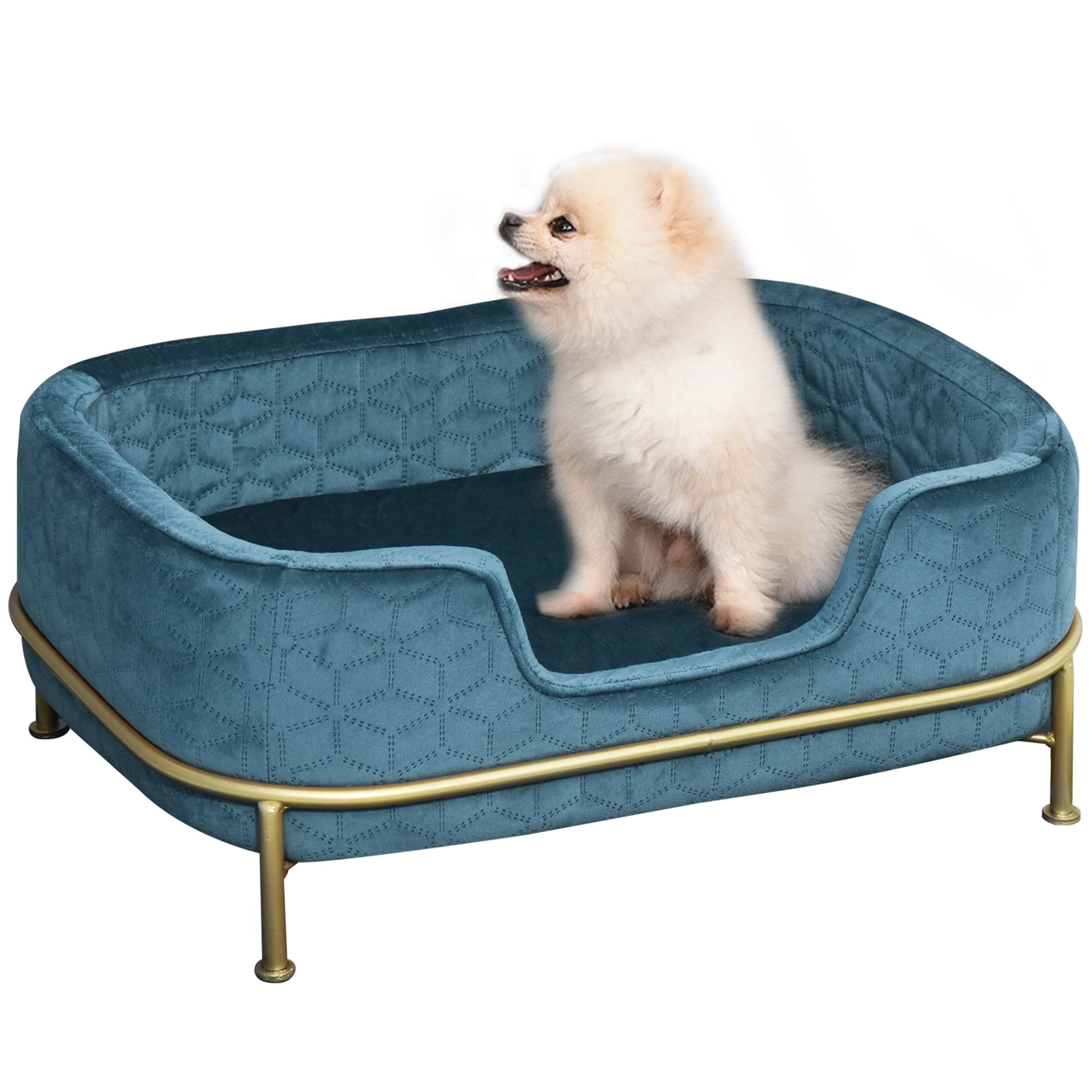 PawHut Dog Sofa Pet Couch, Velvet-feel Kitten Bed Lounge with Soft Cushion Washable Cover Metal Frame for Small Sized Dogs - Blue
