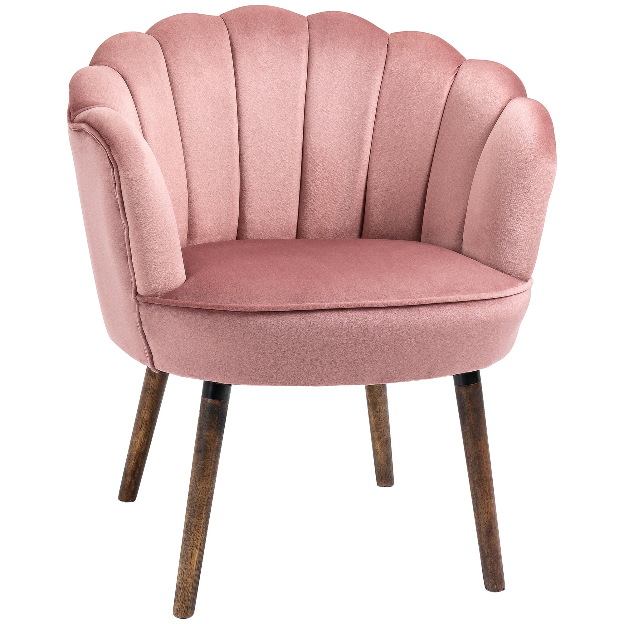 HOMCOM Modern Accent Chair Leisure Club Chair with Velvet-Touch Fabric Wood Legs for Living Room, Pink