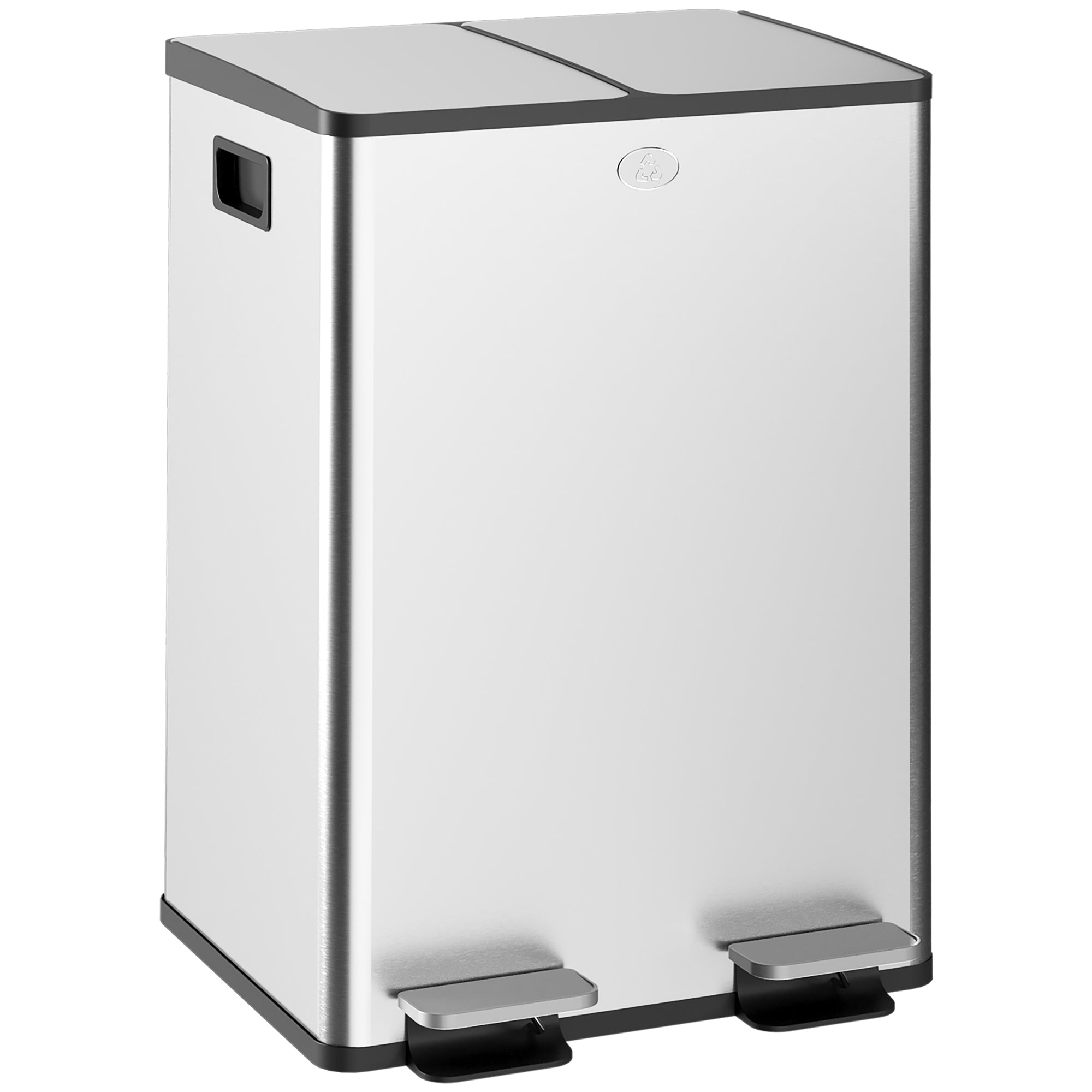 HOMCOM Dual Kitchen Garbage Bin, 2 x 7.4 Gallon (2 x 28 L) Trash Can with Foot Pedal, Soft-Close Garbage Can with Removable Inner Buckets, Fingerprint-Proof for Kitchen, Silver