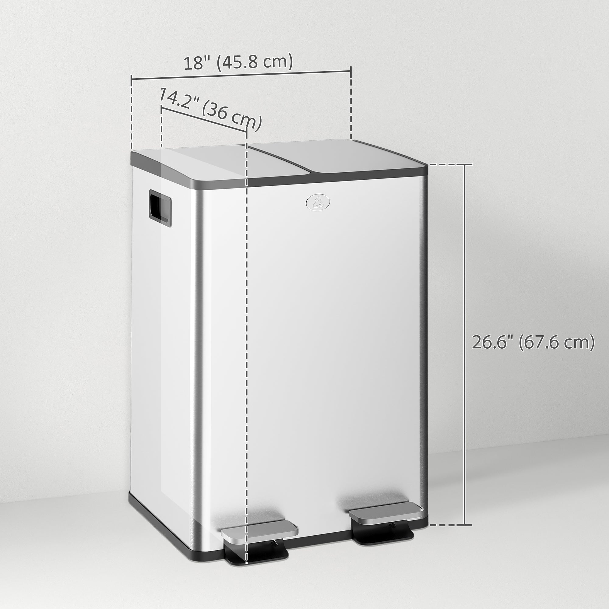 HOMCOM Dual Kitchen Garbage Bin, 2 x 7.4 Gallon (2 x 28 L) Trash Can with Foot Pedal, Soft-Close Garbage Can with Removable Inner Buckets, Fingerprint-Proof for Kitchen, Silver