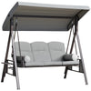 Outsunny 3 Seater Porch Swing Heavy Duty Outdoor Swing Chair Outdoor Lounge Hammock Cushioned Seat w/ Tilt Canopy, Light Grey
