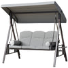 Outsunny 3 Seater Porch Swing Heavy Duty Outdoor Swing Chair Outdoor Lounge Hammock Cushioned Seat w/ Tilt Canopy, Light Grey