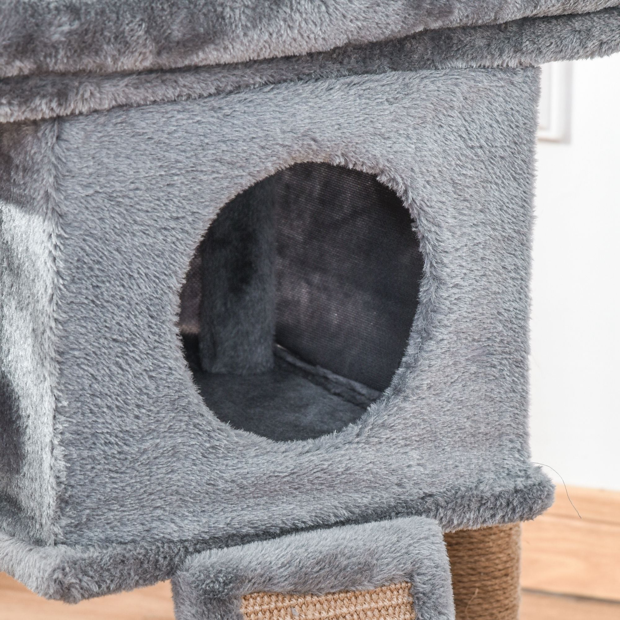 PawHut Cat Tree Tower for Indoor Cats Cat Scratching Post Climbing Activity Centre w/Jute Scratching Pad, Toy Ball, Cat House - Grey