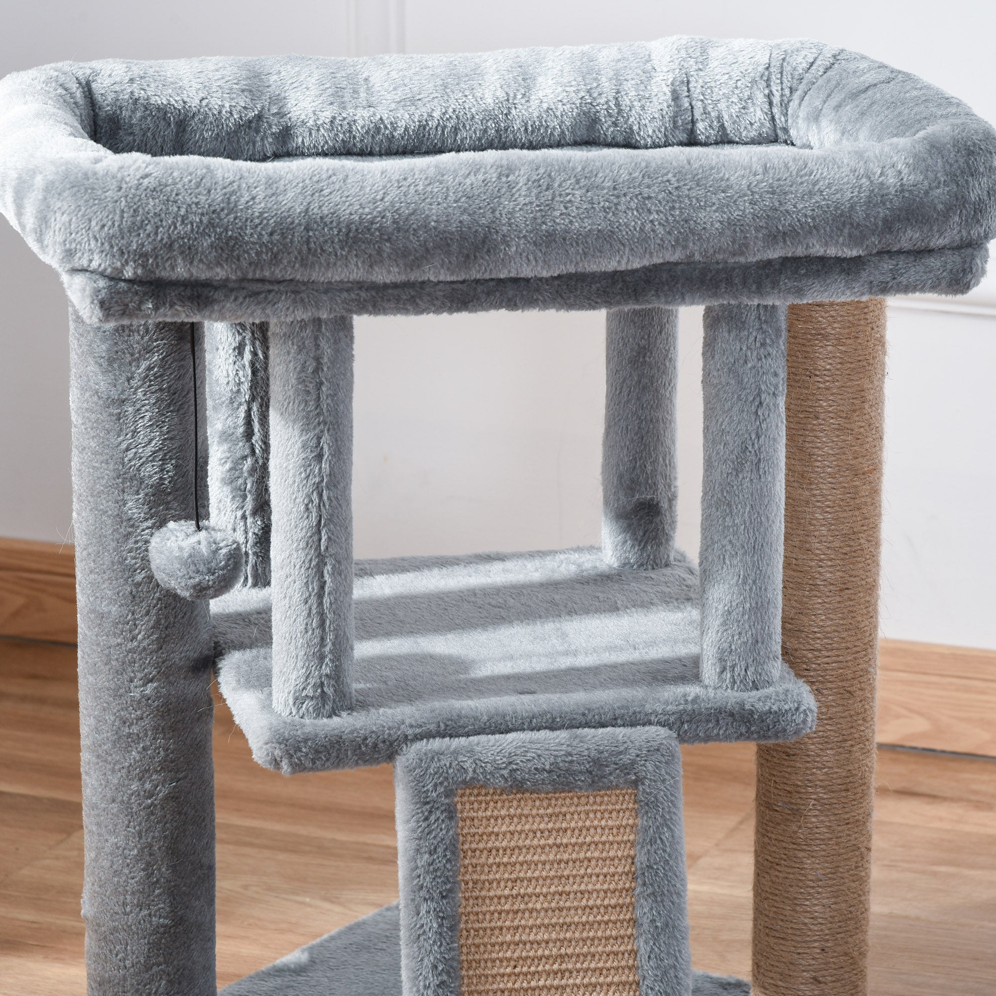 PawHut Cat Tree, Small Cat Tower with Perch, Scratching Post, Cat Condo, Toy Ball for Kitty, Indoor Use, Grey
