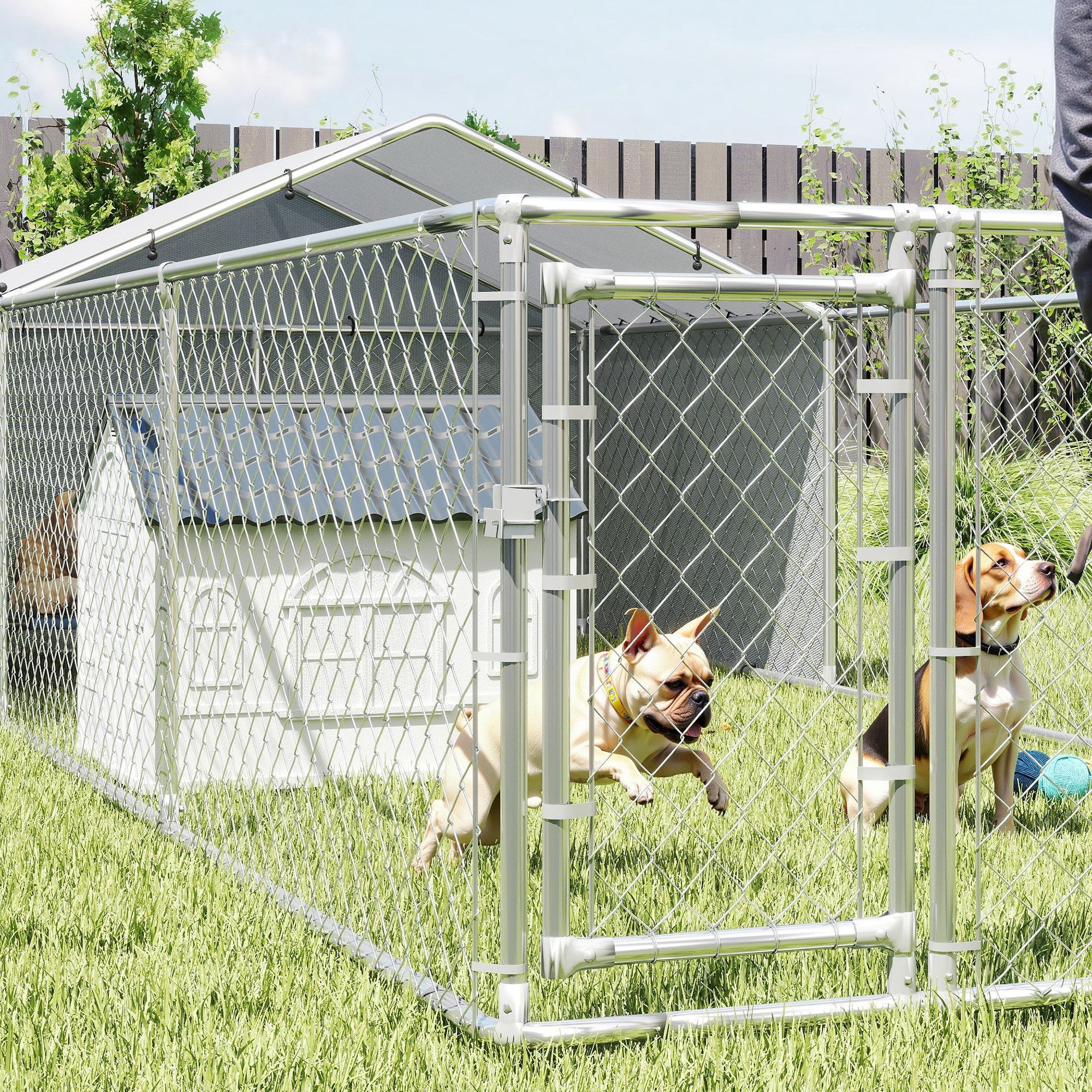 PawHut Outdoor Dog Kennel with Waterproof & UV-Resistant Cover, Dog Run with Secure Lock for Small Medium Large Dogs, 19.7' x 7.5' x 4.9'