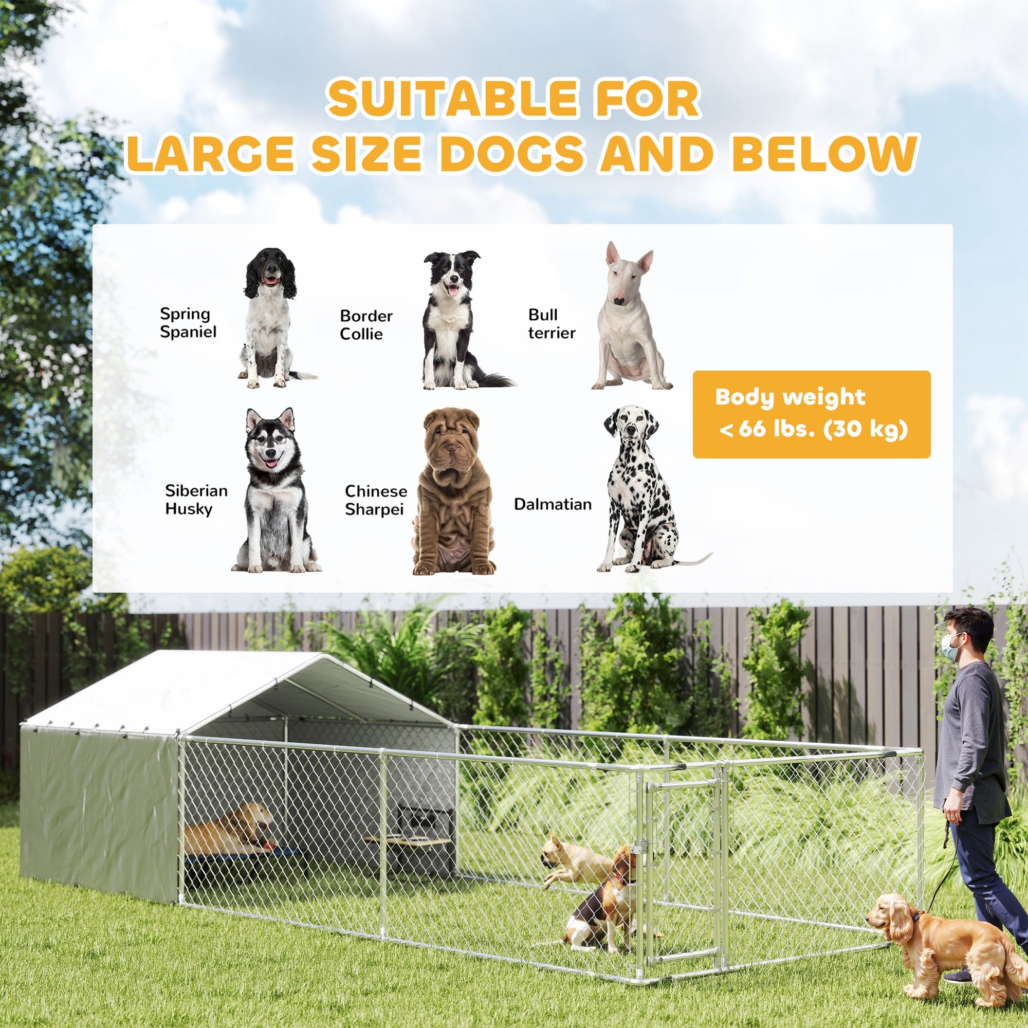 PawHut Outdoor Dog Kennel with Waterproof & UV-Resistant Cover, Dog Run with Secure Lock for Small Medium Large Dogs, 19.7' x 7.5' x 4.9'