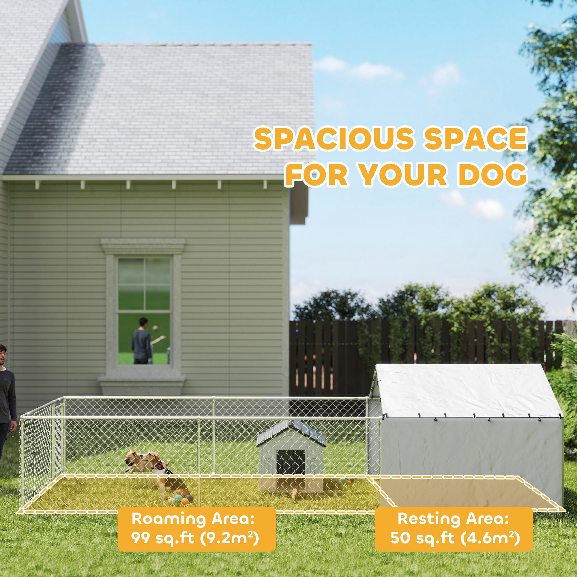 PawHut Outdoor Dog Kennel with Waterproof & UV-Resistant Cover, Dog Run with Secure Lock for Small Medium Large Dogs, 19.7' x 7.5' x 4.9'