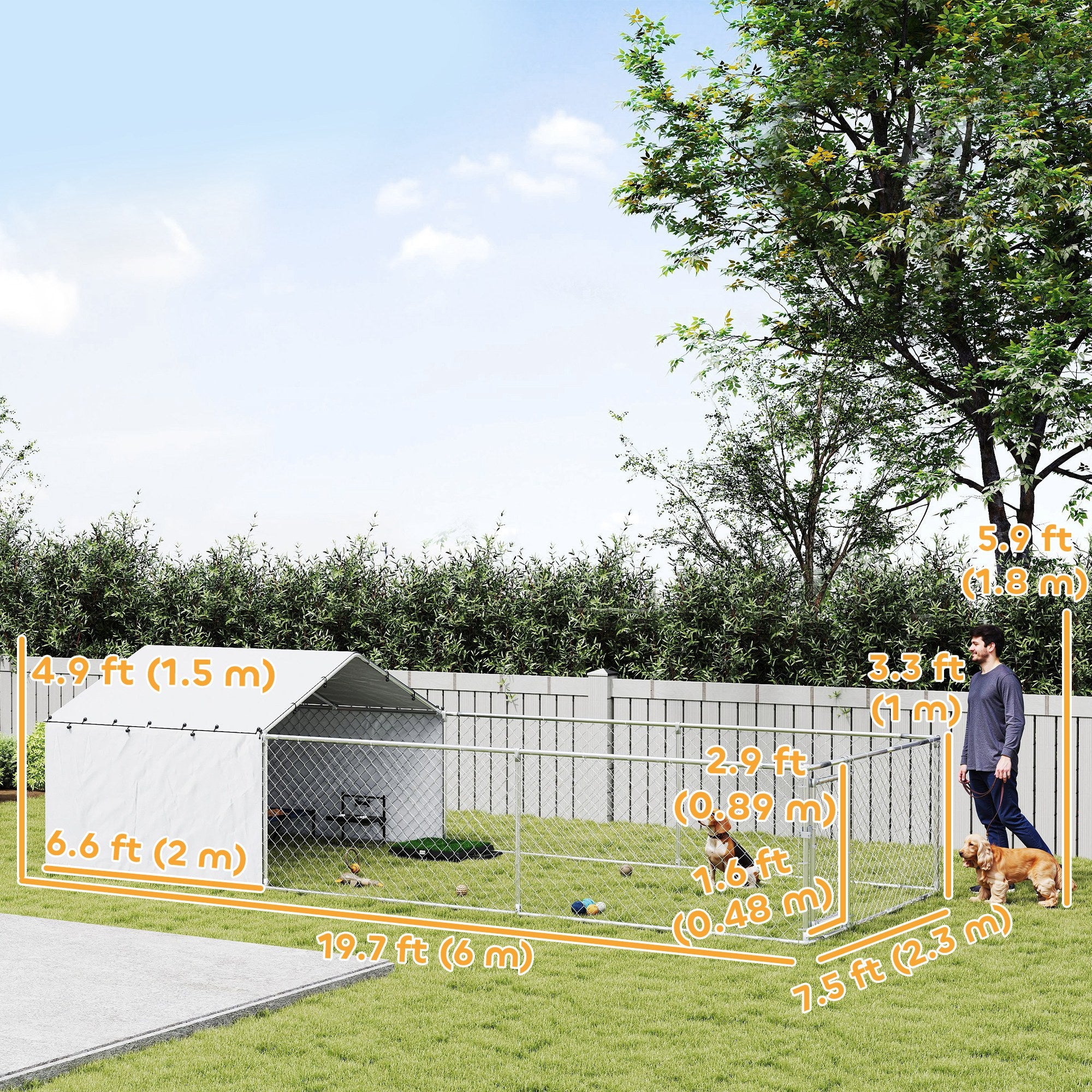 PawHut Outdoor Dog Kennel with Waterproof & UV-Resistant Cover, Dog Run with Secure Lock for Small Medium Large Dogs, 19.7' x 7.5' x 4.9'