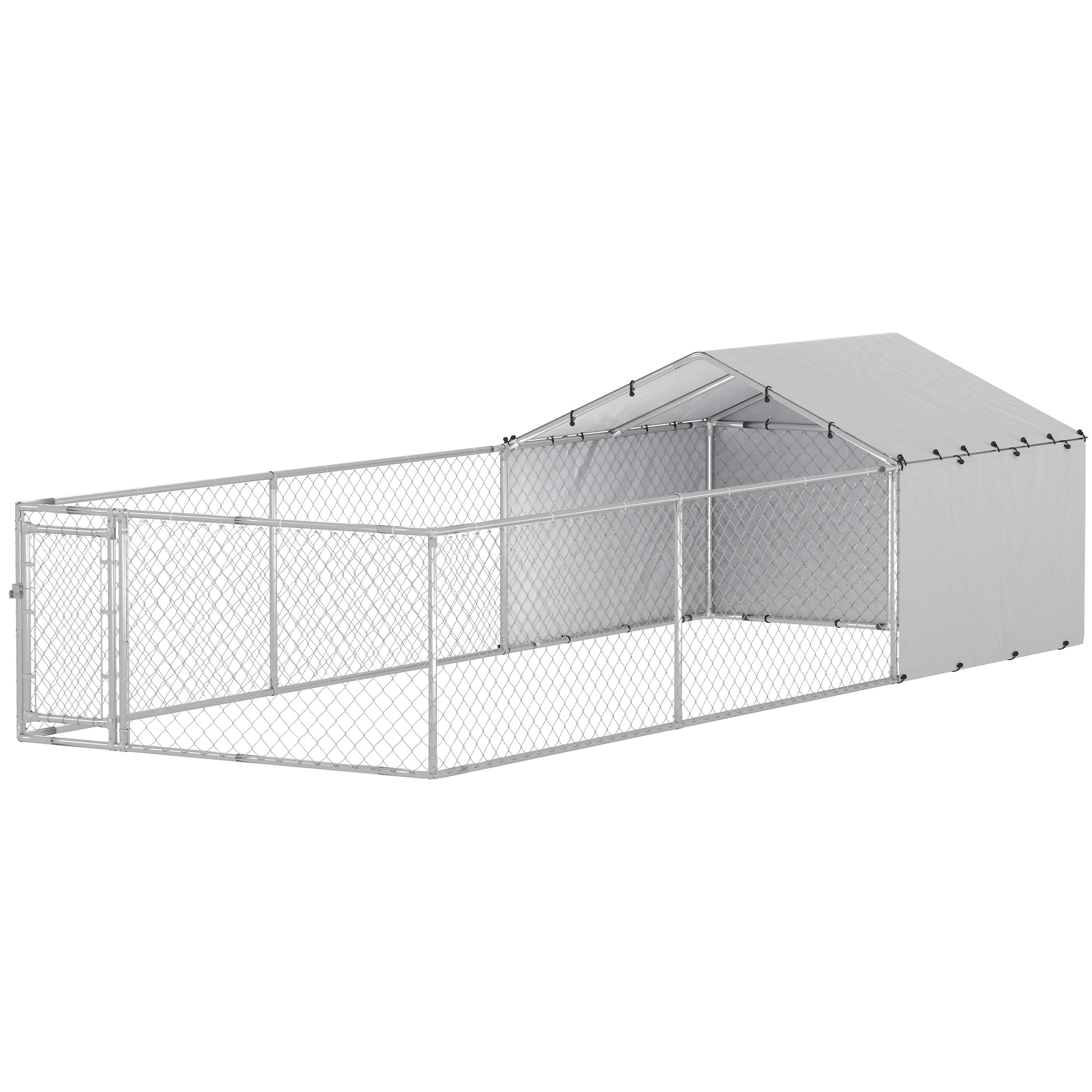 PawHut Outdoor Dog Kennel with Waterproof & UV-Resistant Cover, Dog Run with Secure Lock for Small Medium Large Dogs, 19.7' x 7.5' x 4.9'