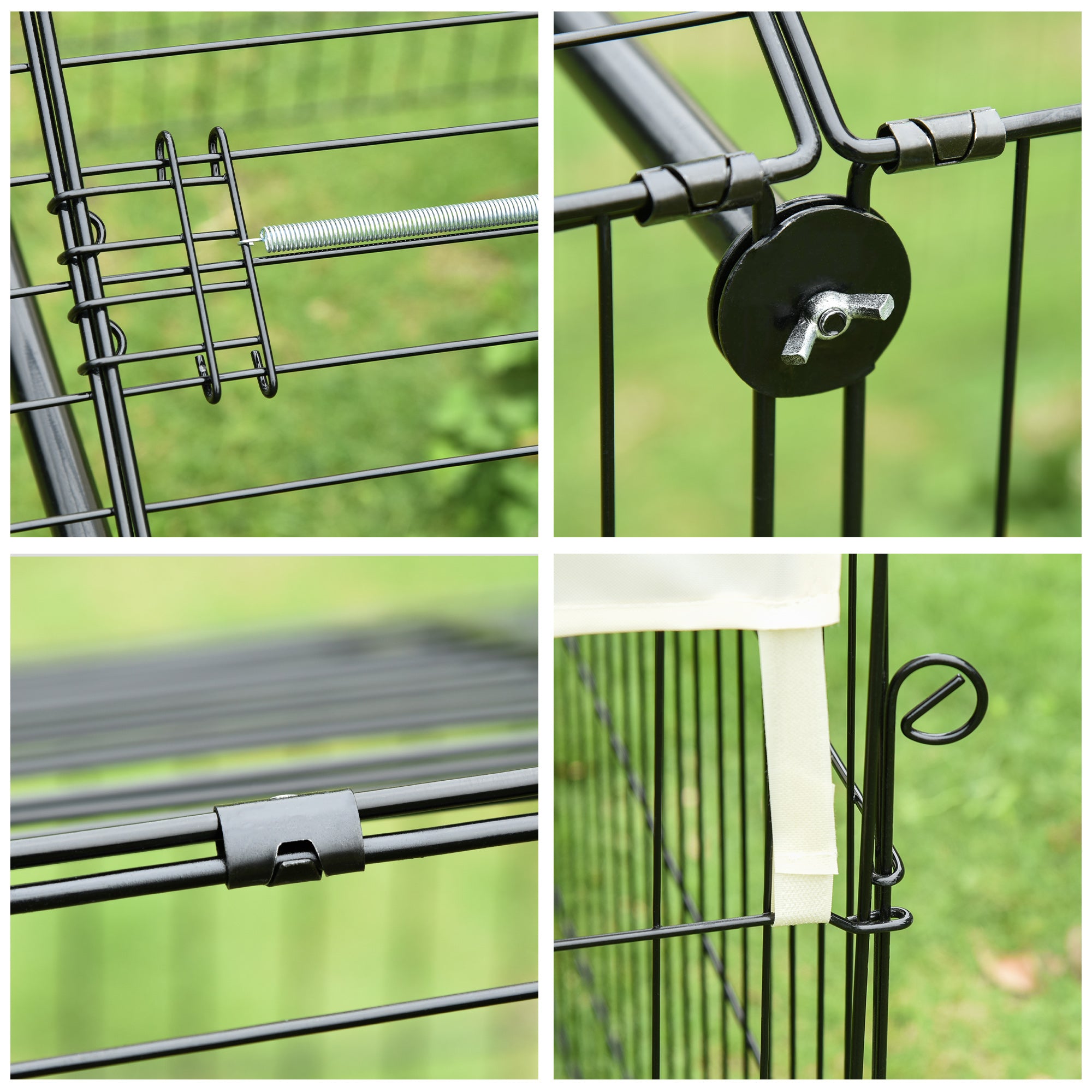 PawHut Rabbit Run Playpen, Guinea Pig Cage with Pitched Roof, Sun Protection Cover, 220 x 103 x 103 cm, Metal Enclosure for Small Animals, Chickens, Ferret, Beige