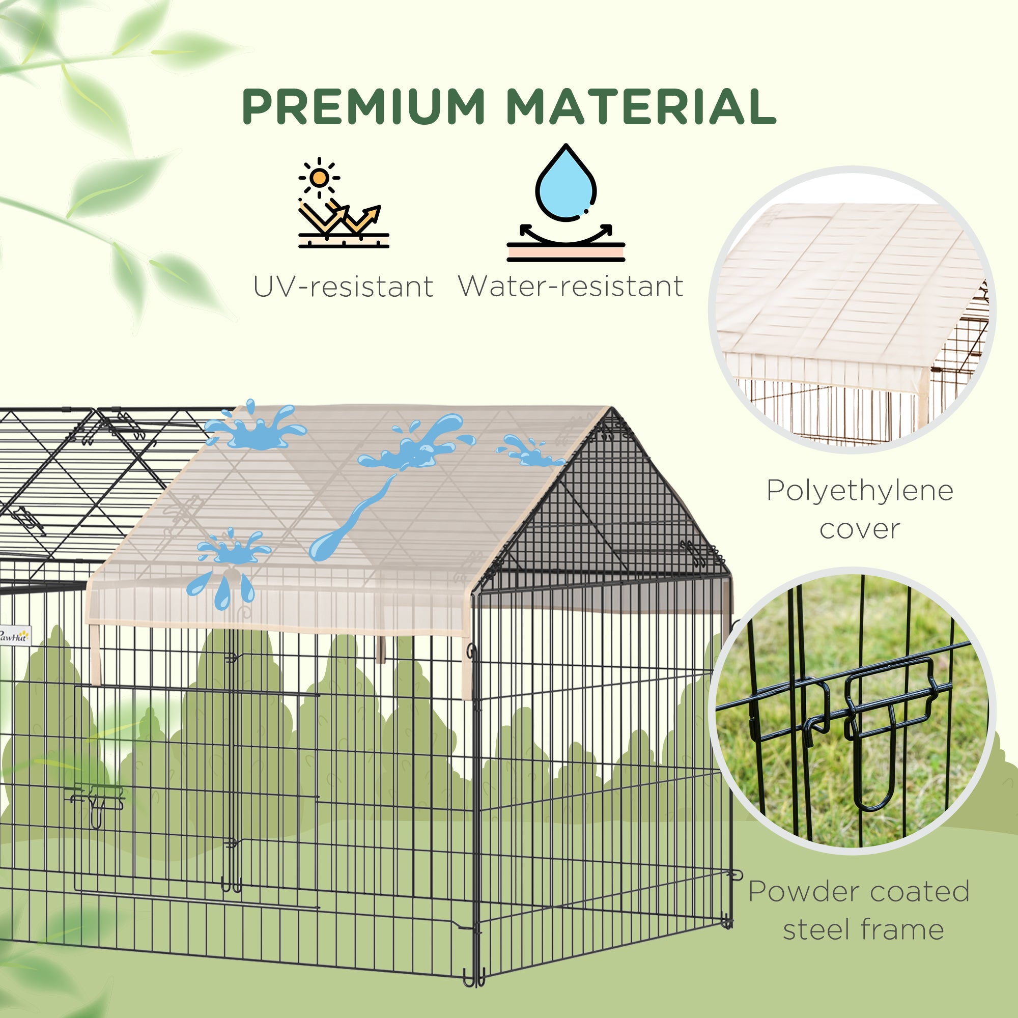 PawHut Indoor Ferret Cage Metal Chicken Run, Outdoor Dog Kennel Catio with Water-Resistant Cover, Portable Small Animal Playpen for Rabbit Guinea Pig, 86.5" x 40.5" x 40.5", Beige