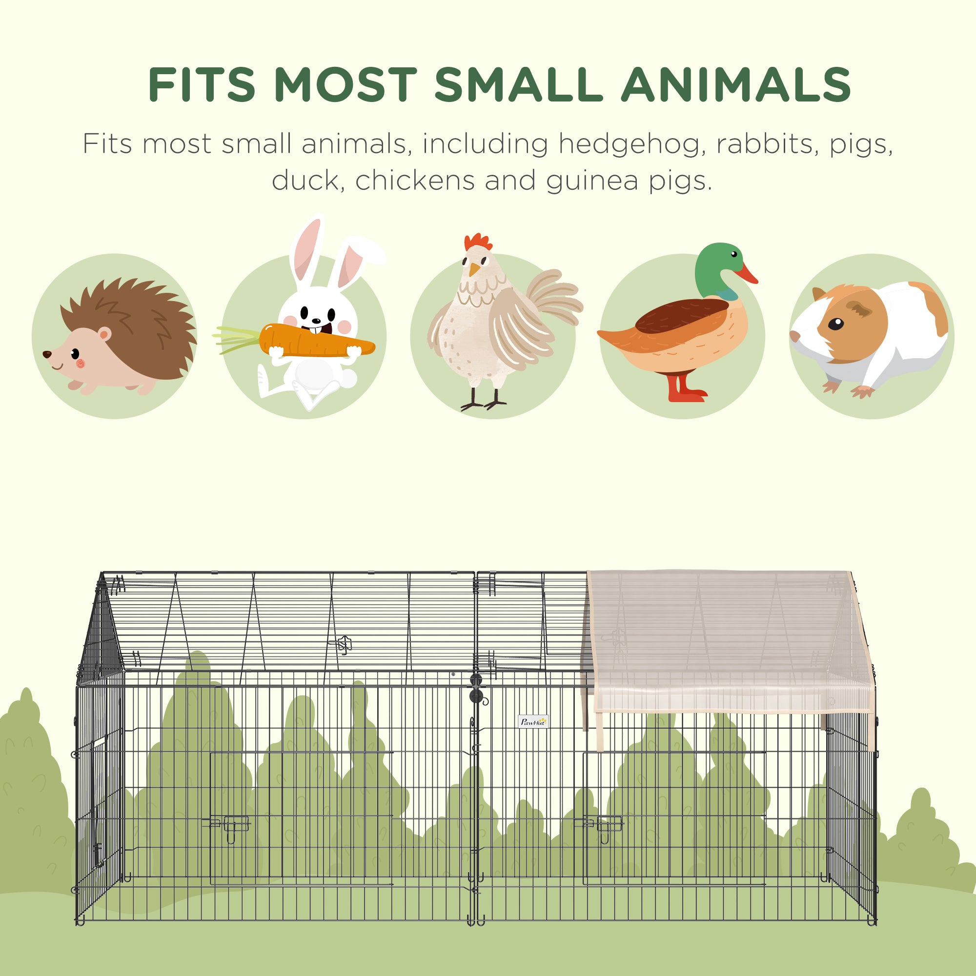 PawHut Rabbit Run Playpen, Guinea Pig Cage with Pitched Roof, Sun Protection Cover, 220 x 103 x 103 cm, Metal Enclosure for Small Animals, Chickens, Ferret, Beige