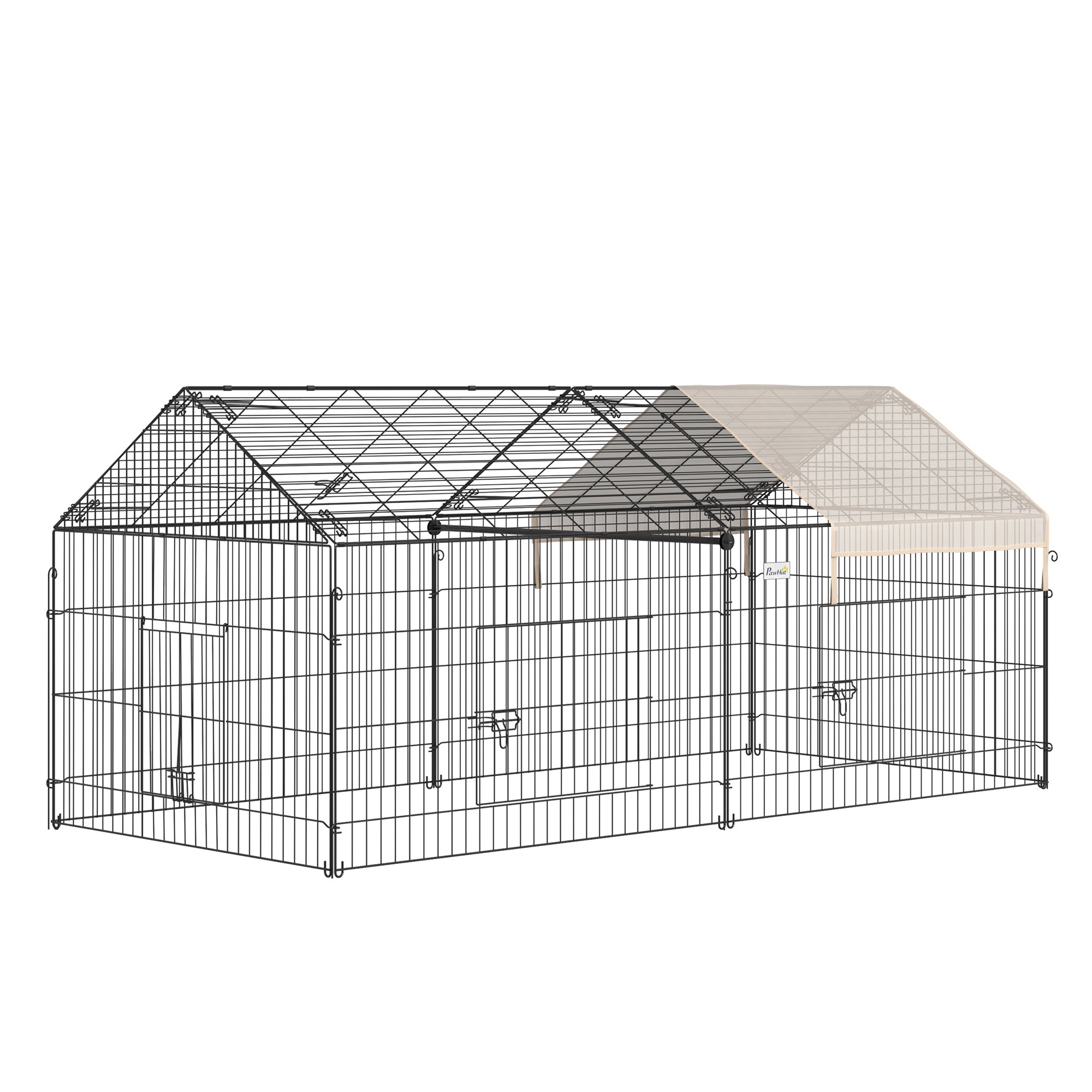 PawHut Rabbit Run Playpen, Guinea Pig Cage with Pitched Roof, Sun Protection Cover, 220 x 103 x 103 cm, Metal Enclosure for Small Animals, Chickens, Ferret, Beige