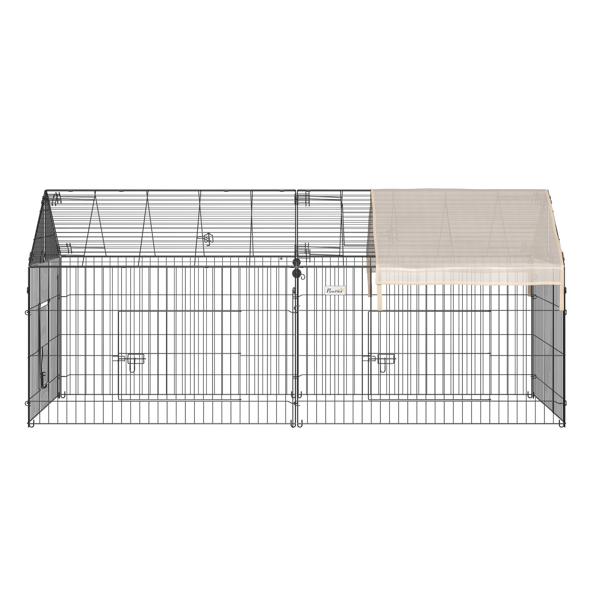PawHut Indoor Ferret Cage Metal Chicken Run, Outdoor Dog Kennel Catio with Water-Resistant Cover, Portable Small Animal Playpen for Rabbit Guinea Pig, 86.5" x 40.5" x 40.5", Beige