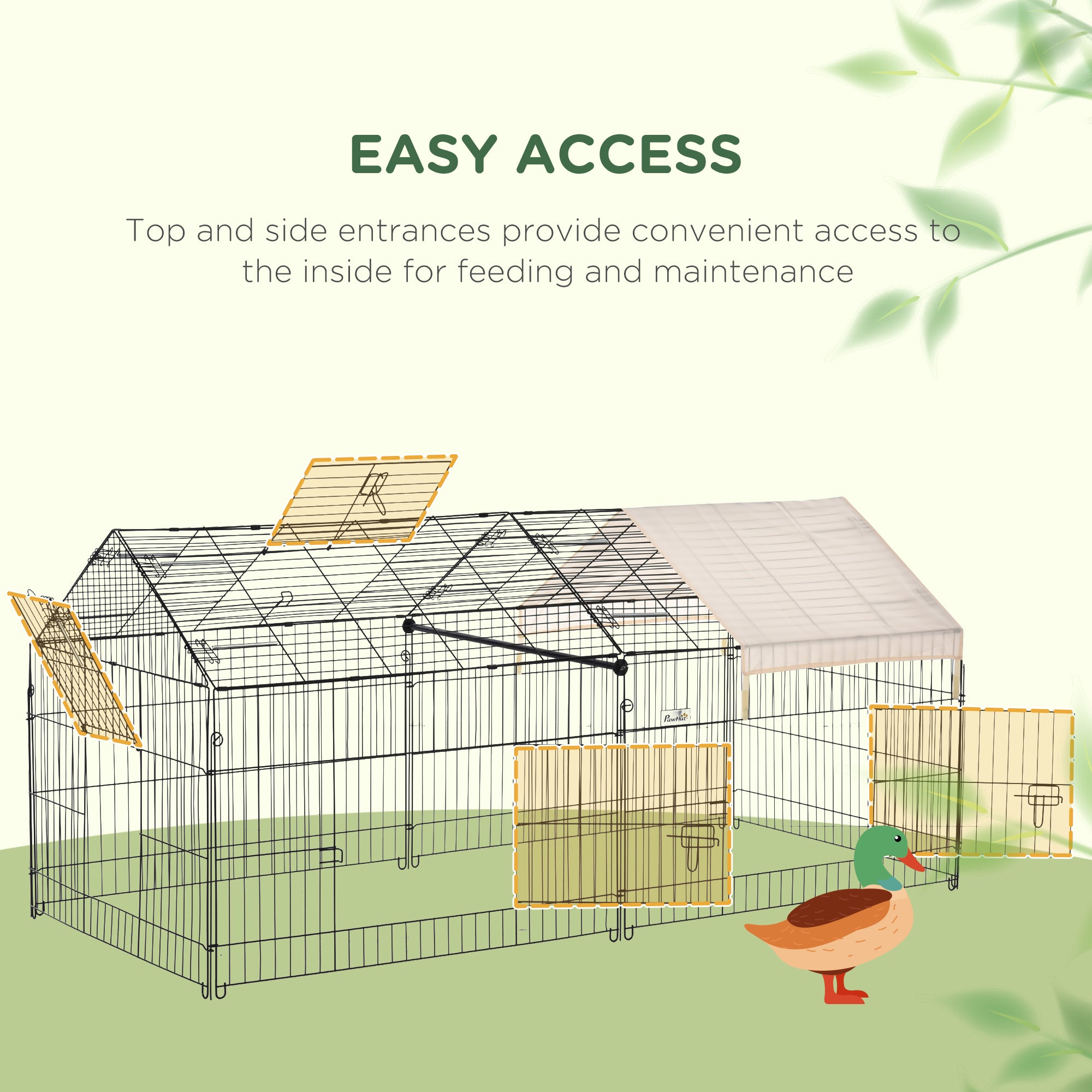 PawHut Indoor Ferret Cage Metal Chicken Run, Outdoor Dog Kennel Catio with Water-Resistant Cover, Portable Small Animal Playpen for Rabbit Guinea Pig, 86.5