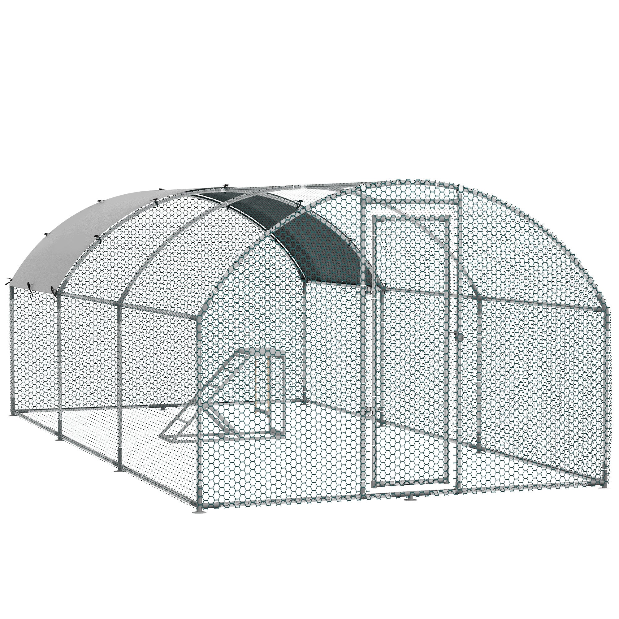 PawHut Walk-In Chicken Run, Metal Chicken Coop with Cover, Outdoor Hen Poultry House Cage with Chicken Activity Shelf, for Chickens, Rabbits, Ducks, 2.8 x 5.7 x 2m