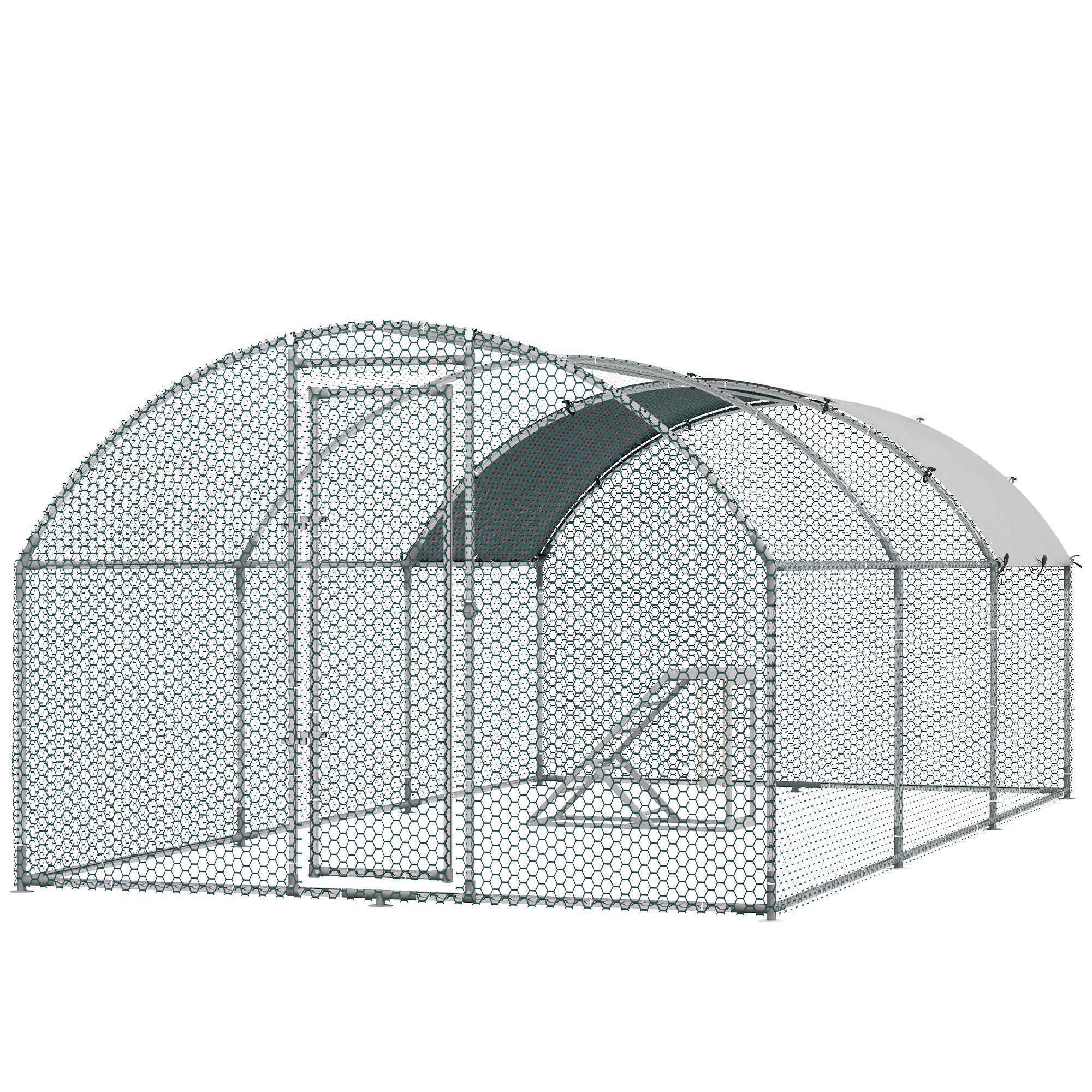 PawHut Walk-In Chicken Run, Metal Chicken Coop with Cover, Outdoor Hen Poultry House Cage with Chicken Activity Shelf, for Chickens, Rabbits, Ducks, 2.8 x 5.7 x 2m