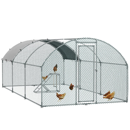 PawHut Walk-In Chicken Run, Metal Chicken Coop with Cover, Outdoor Hen Poultry House Cage with Chicken Activity Shelf, for Chickens, Rabbits, Ducks, 2.8 x 5.7 x 2m