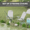 Outsunny Set of 2 Portable Fishing Chairs, Lightweight Camping Chairs with 6-Level Adjustable Backrest and Headrest, Folding Chair for Outdoor, Beach, Light Grey