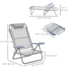 Outsunny Set of 2 Portable Fishing Chairs, Lightweight Camping Chairs with 6-Level Adjustable Backrest and Headrest, Folding Chair for Outdoor, Beach, Light Grey